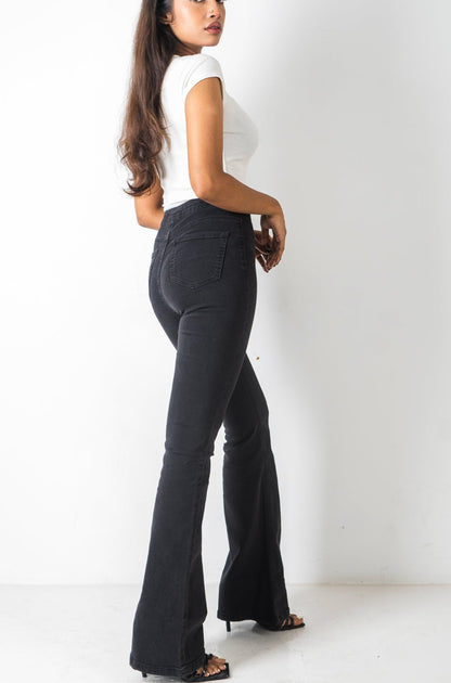 Flared Jeans - Bootcut - High Waist Black Denim