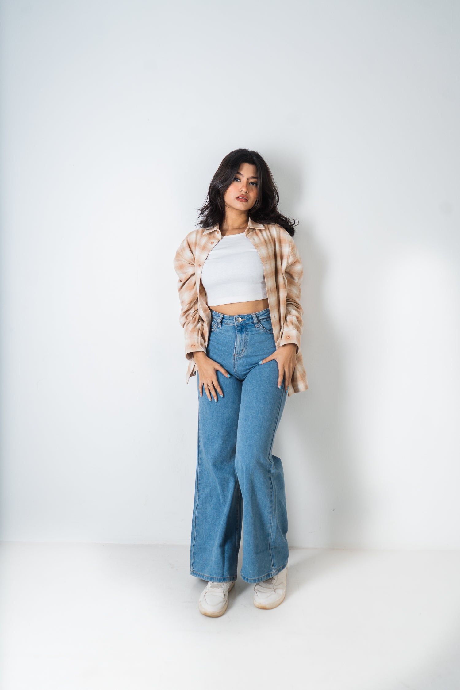 Flannel Shirt - Unisex - Beige & Off White