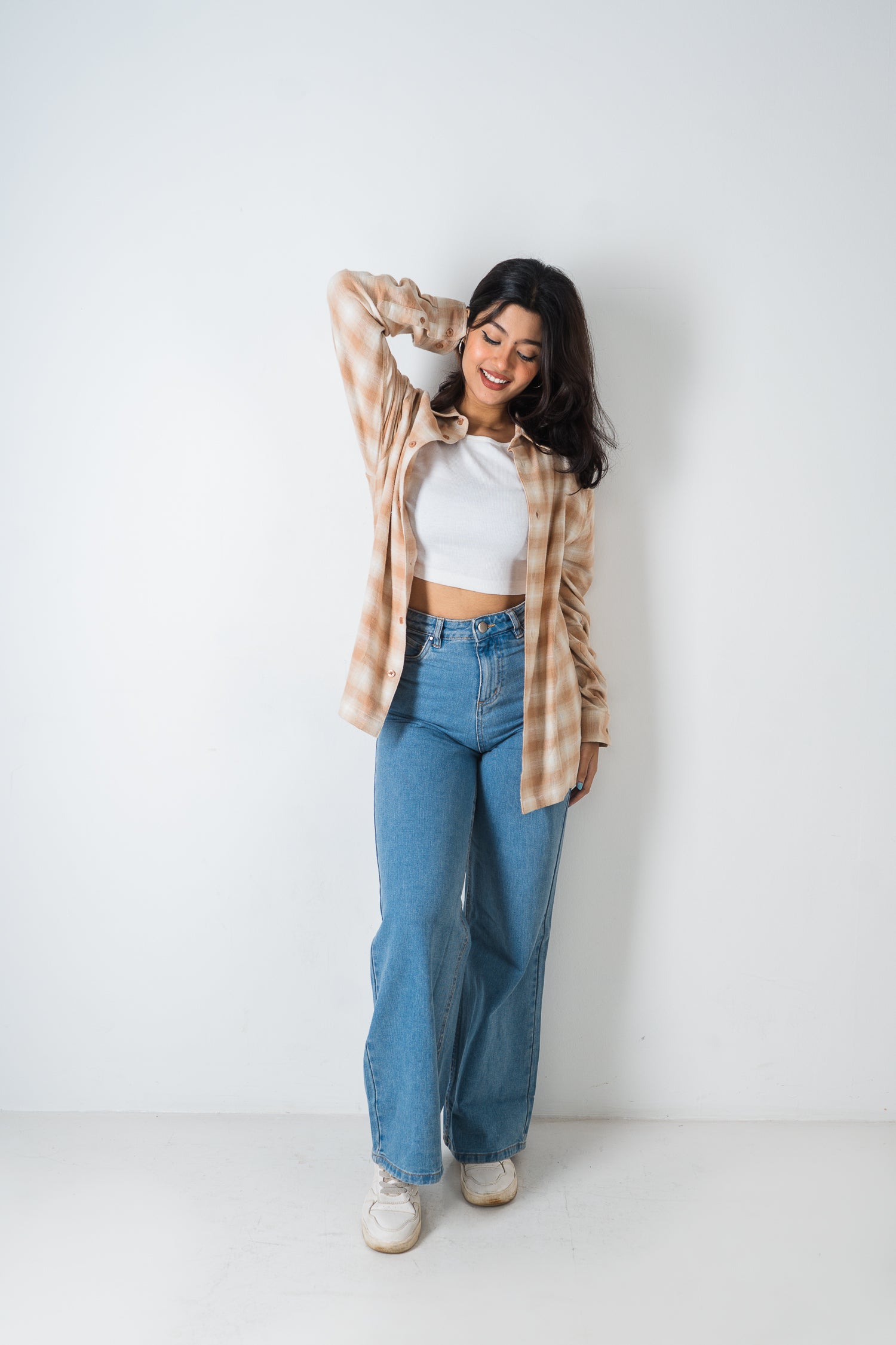 Flannel Shirt - Unisex - Beige & Off White