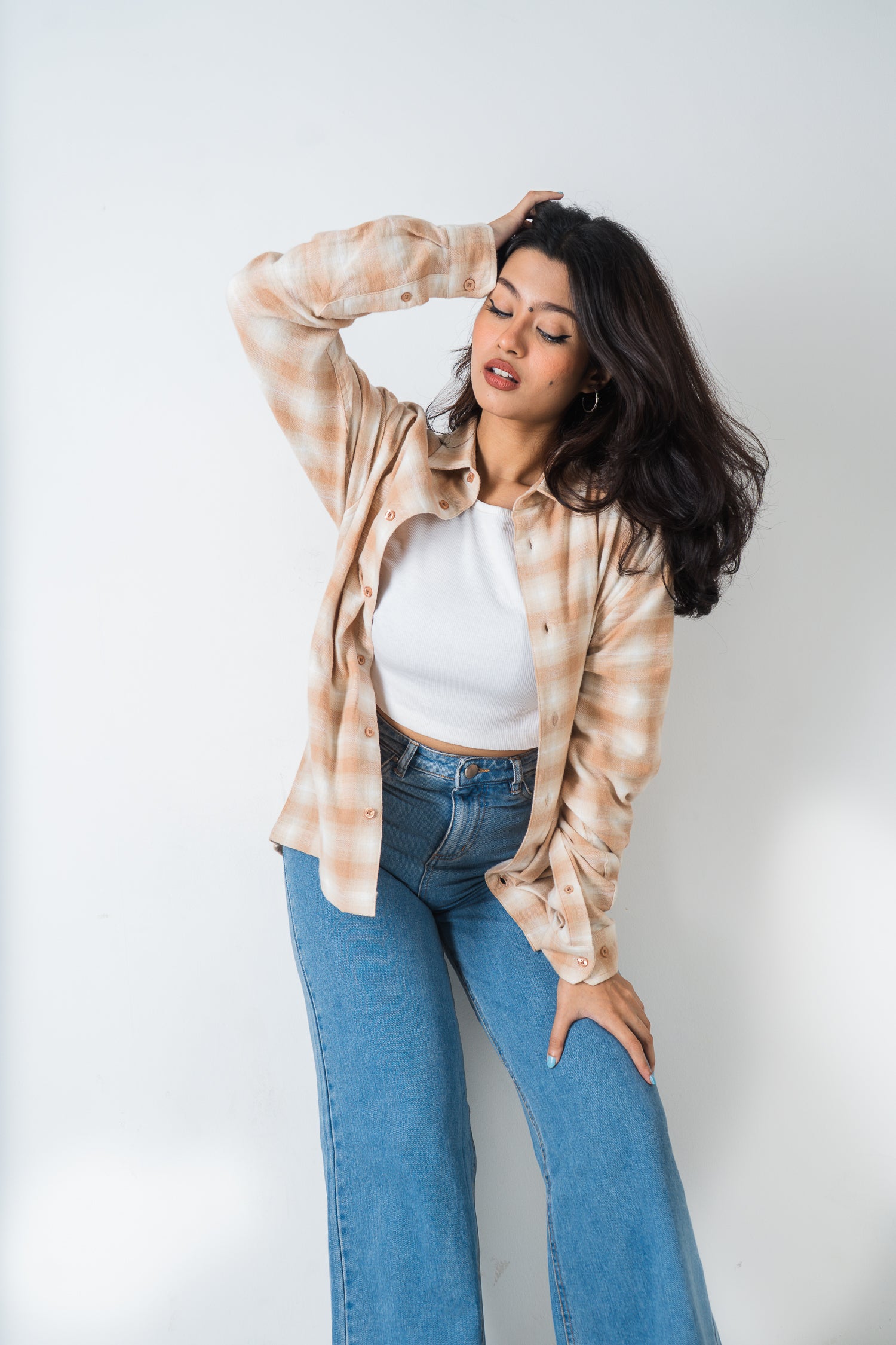 Flannel Shirt - Unisex - Beige & Off White