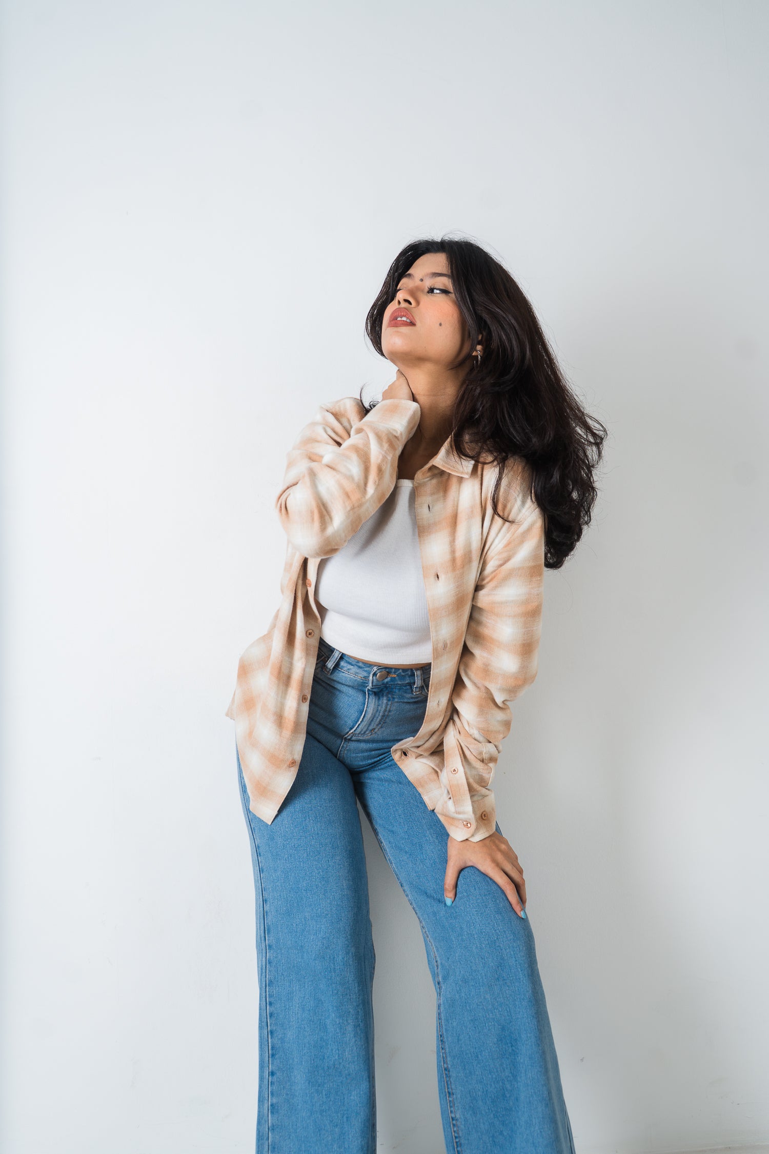 Flannel Shirt - Unisex - Beige & Off White