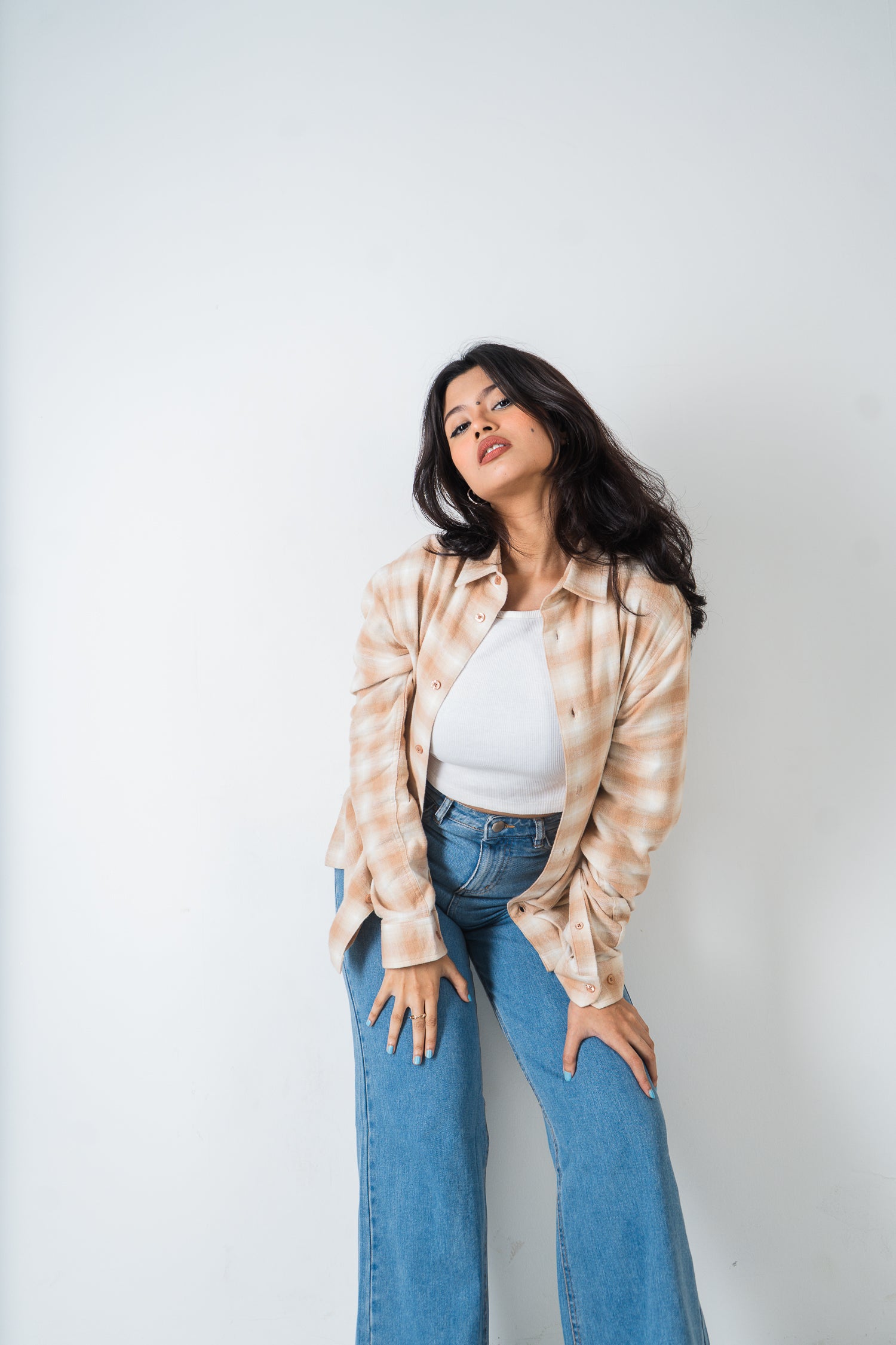 Flannel Shirt - Unisex - Beige & Off White