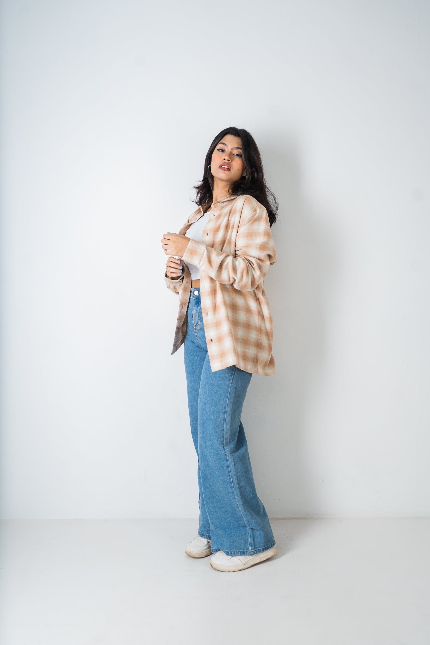 Flannel Shirt - Unisex - Beige & Off White