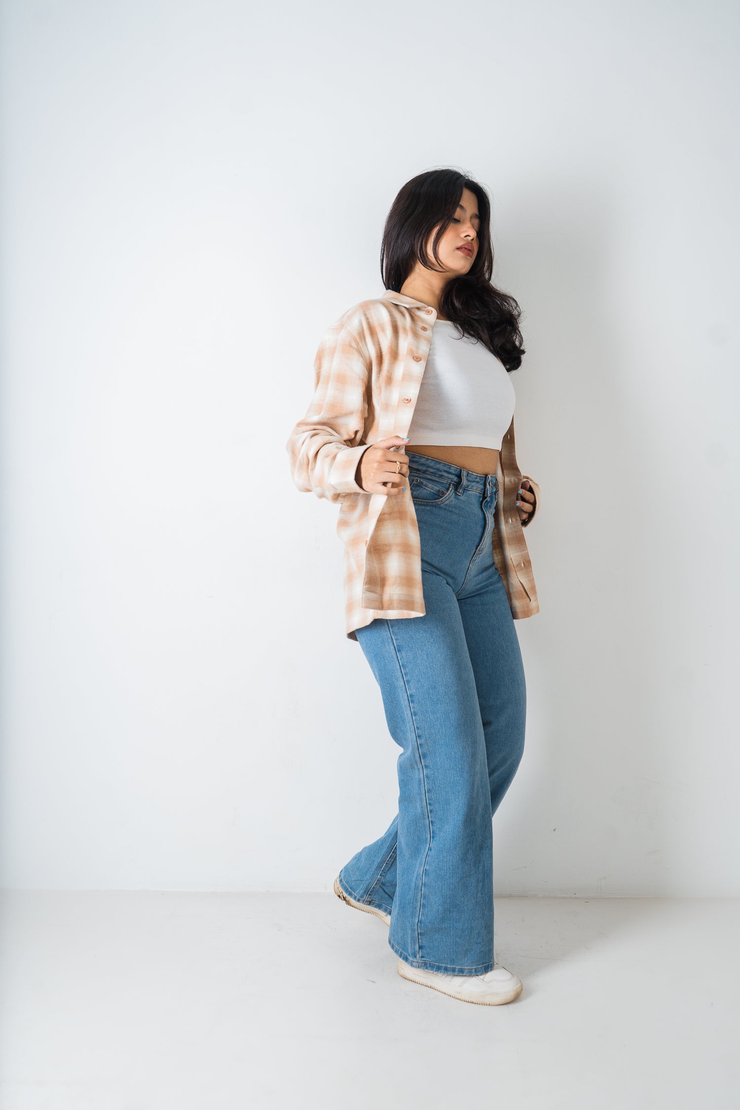 Flannel Shirt - Unisex - Beige & Off White