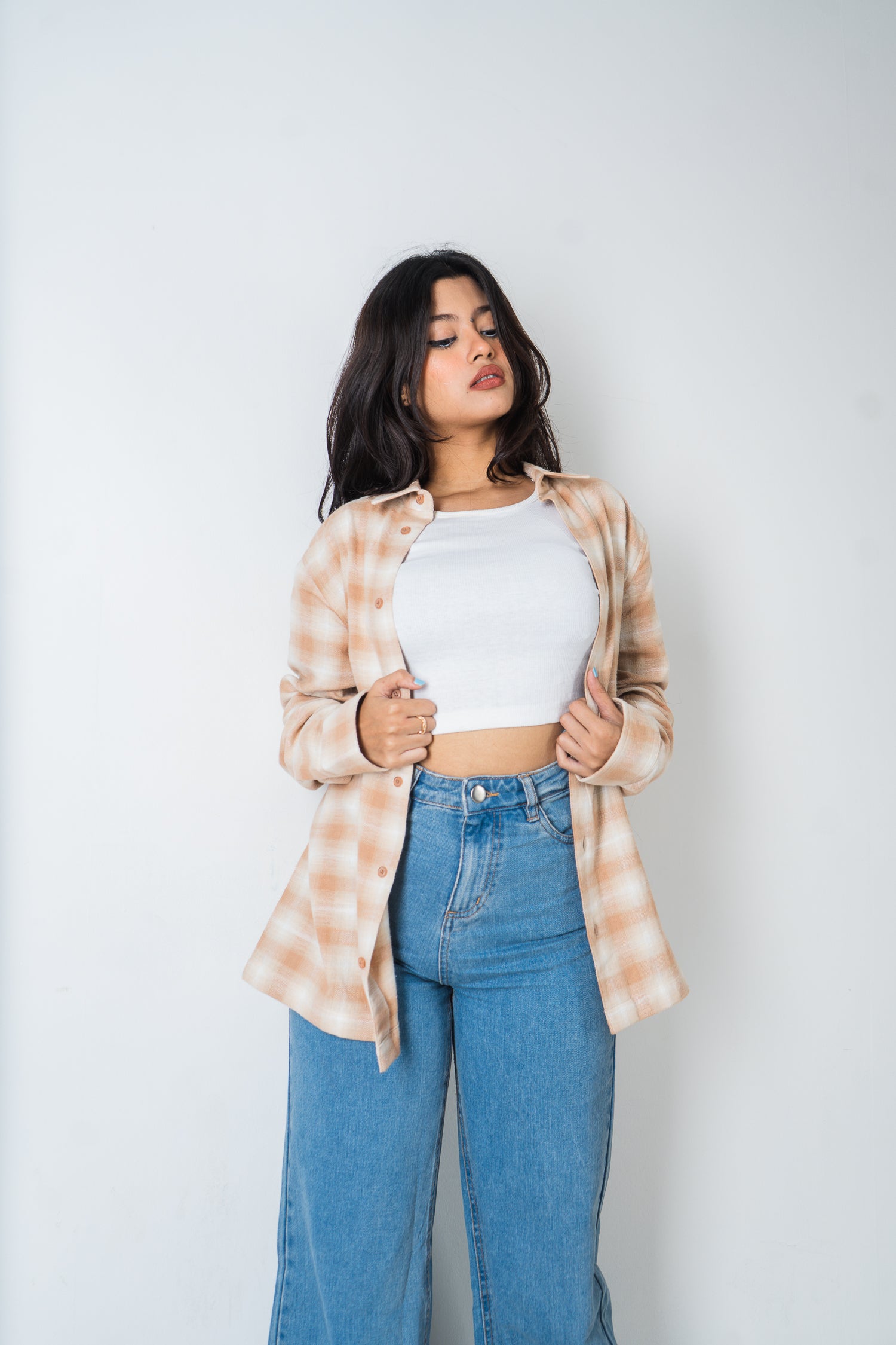 Flannel Shirt - Unisex - Beige & Off White