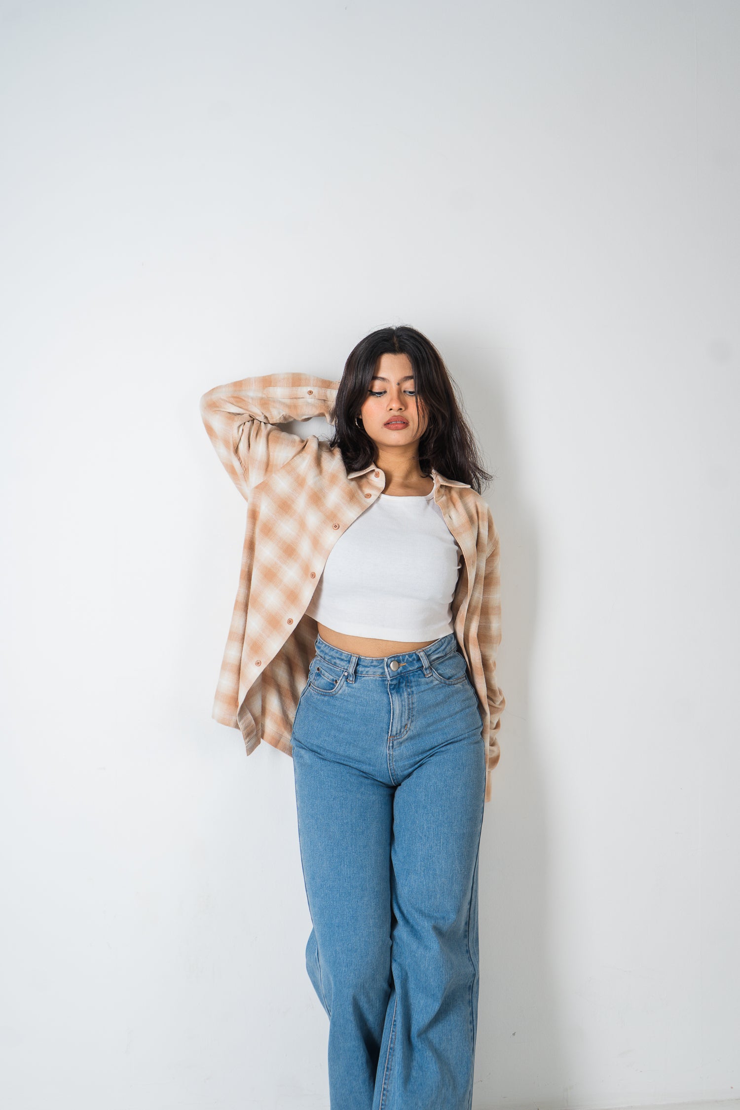 Flannel Shirt - Unisex - Beige & Off White