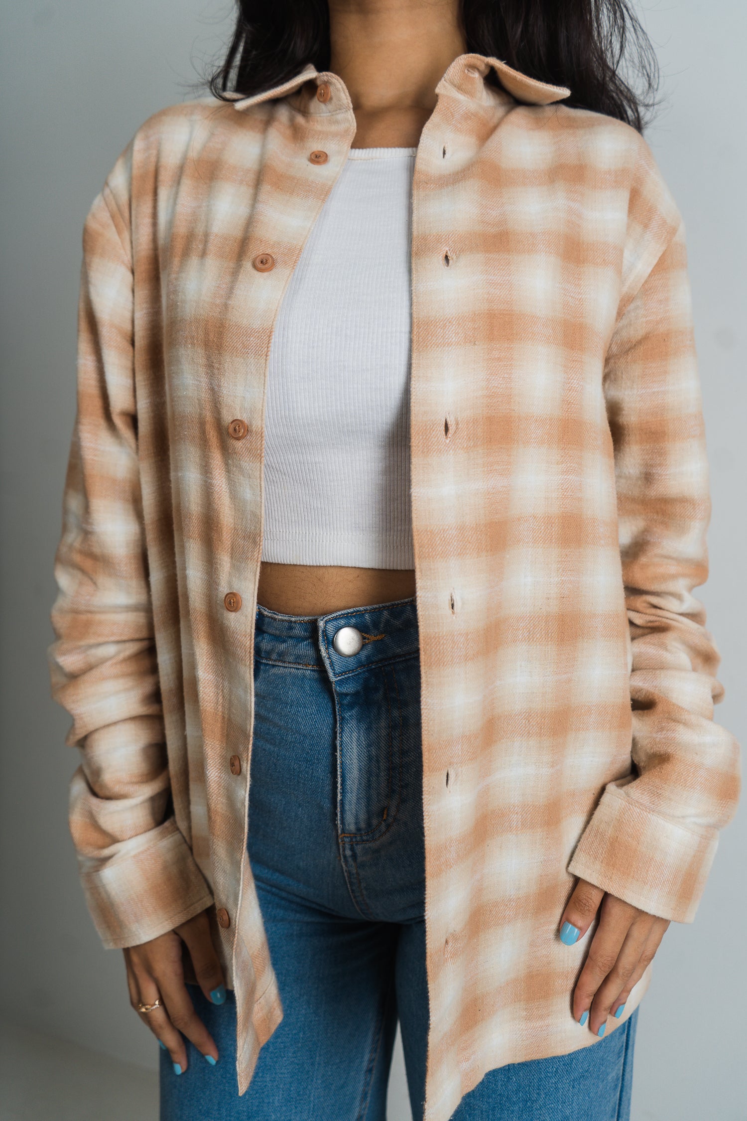 Flannel Shirt - Unisex - Beige & Off White