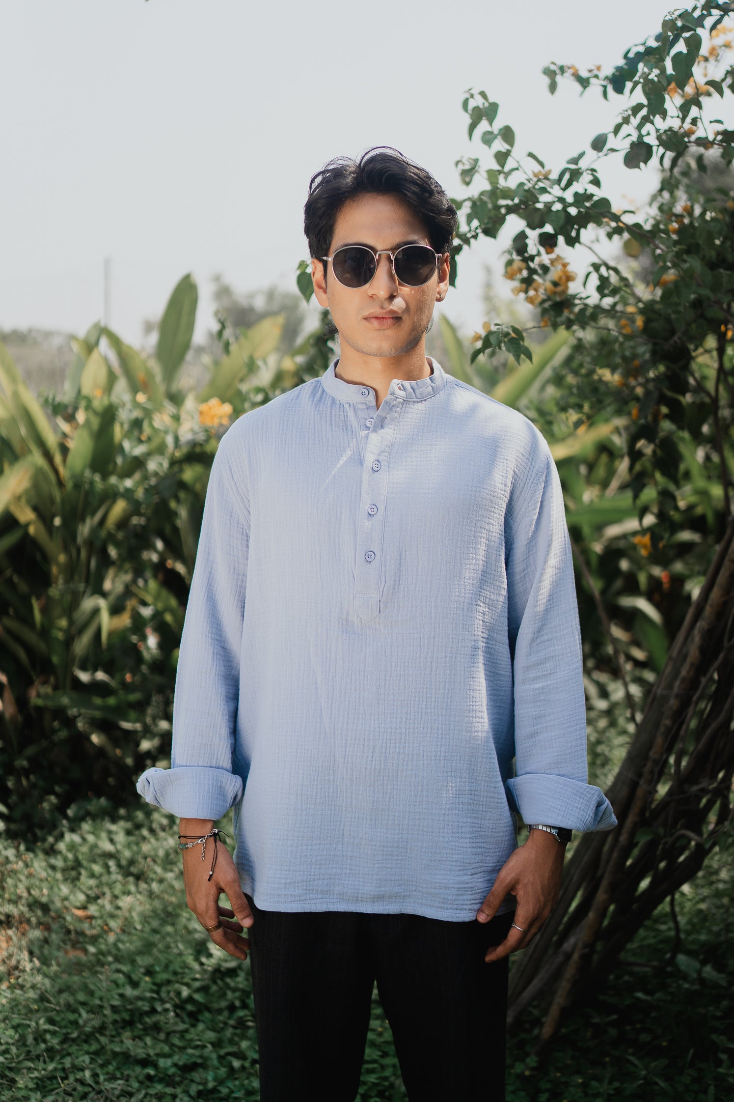 Waffle Henley - Katua - For Men - Powder Blue