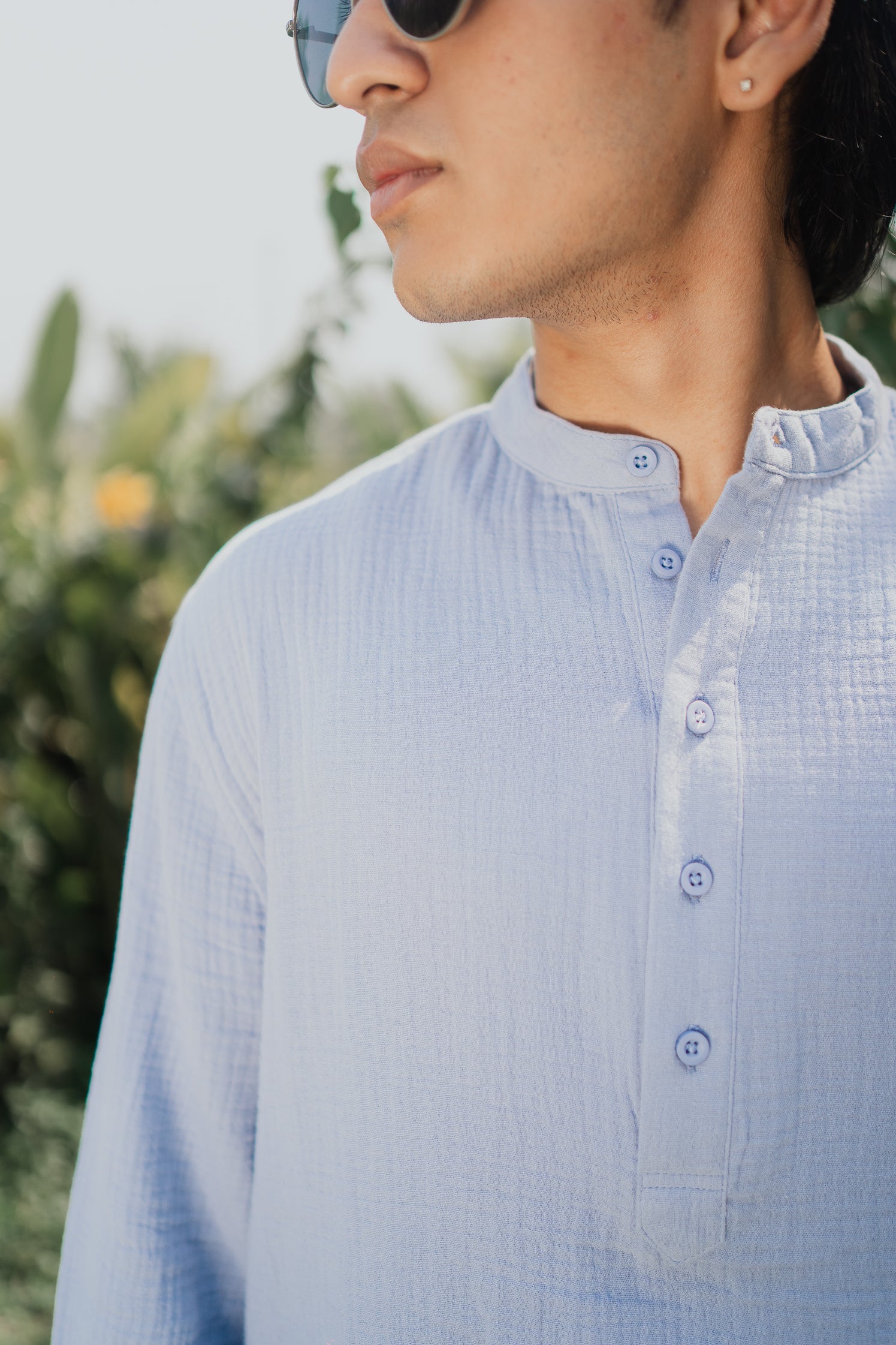 Waffle Henley - Katua - For Men - Powder Blue