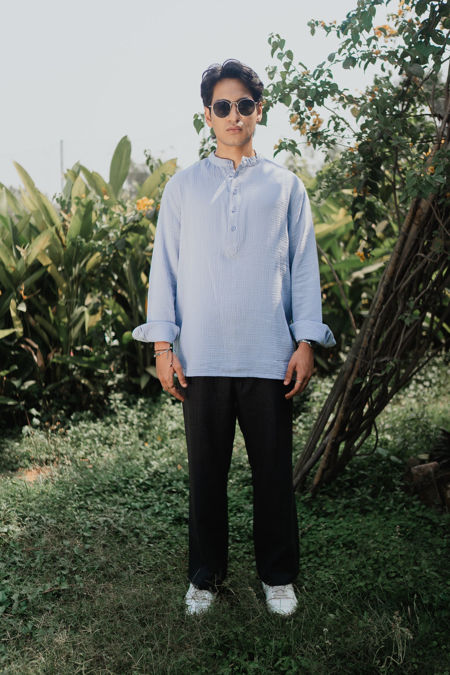Waffle Henley - Katua - For Men - Powder Blue