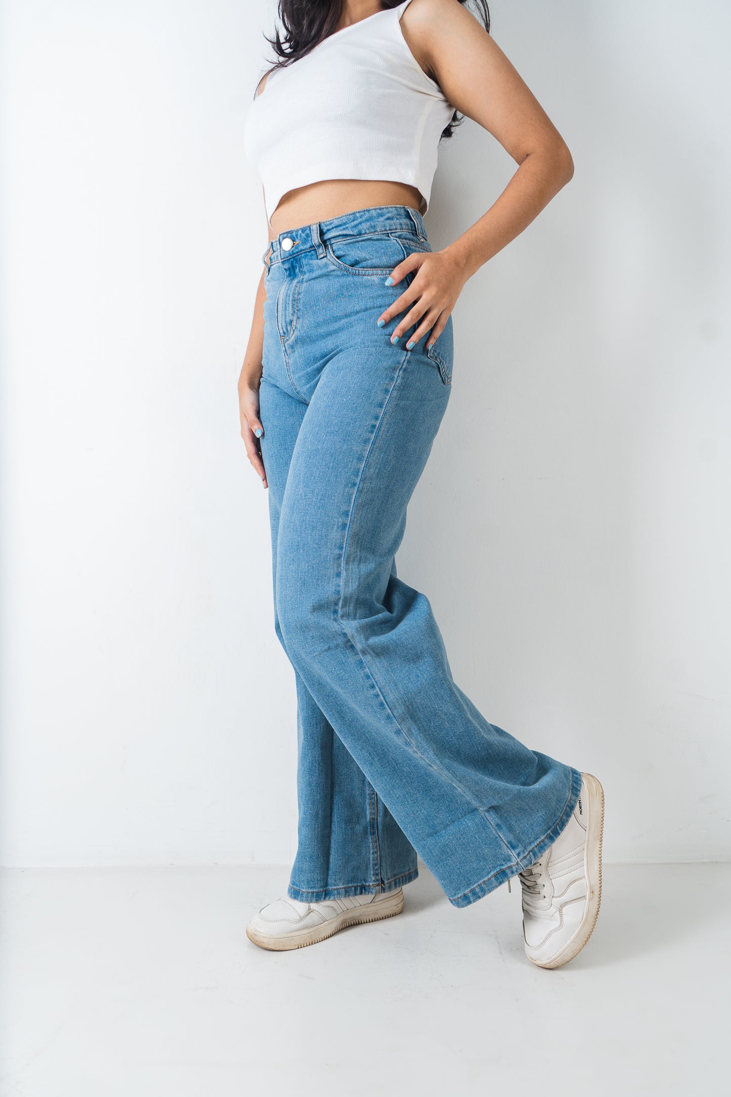Wide Leg Jeans - High Waist Blue Denim