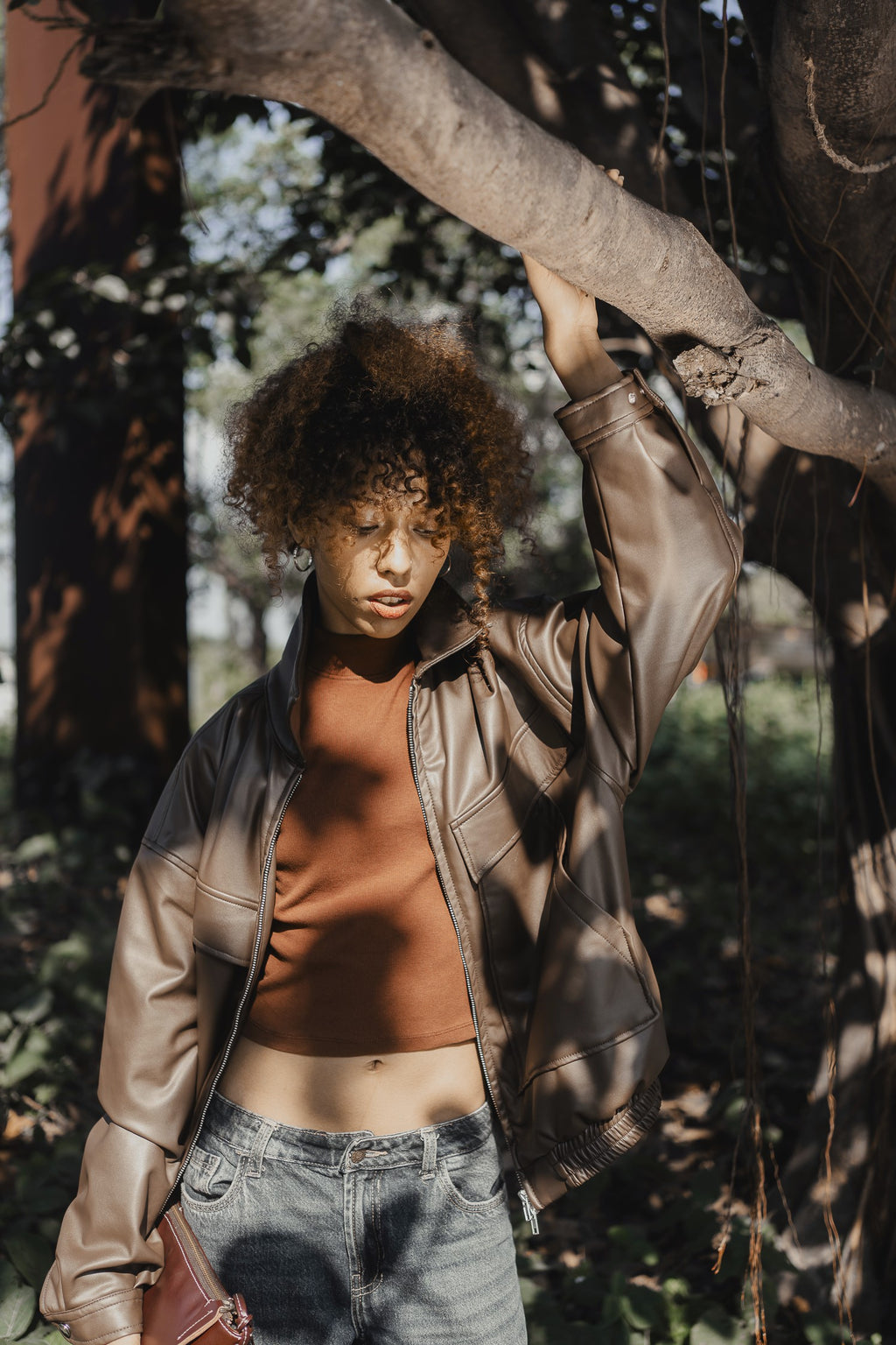 Faux Leather Oversized Jacket  - Matte Brown - Unisex