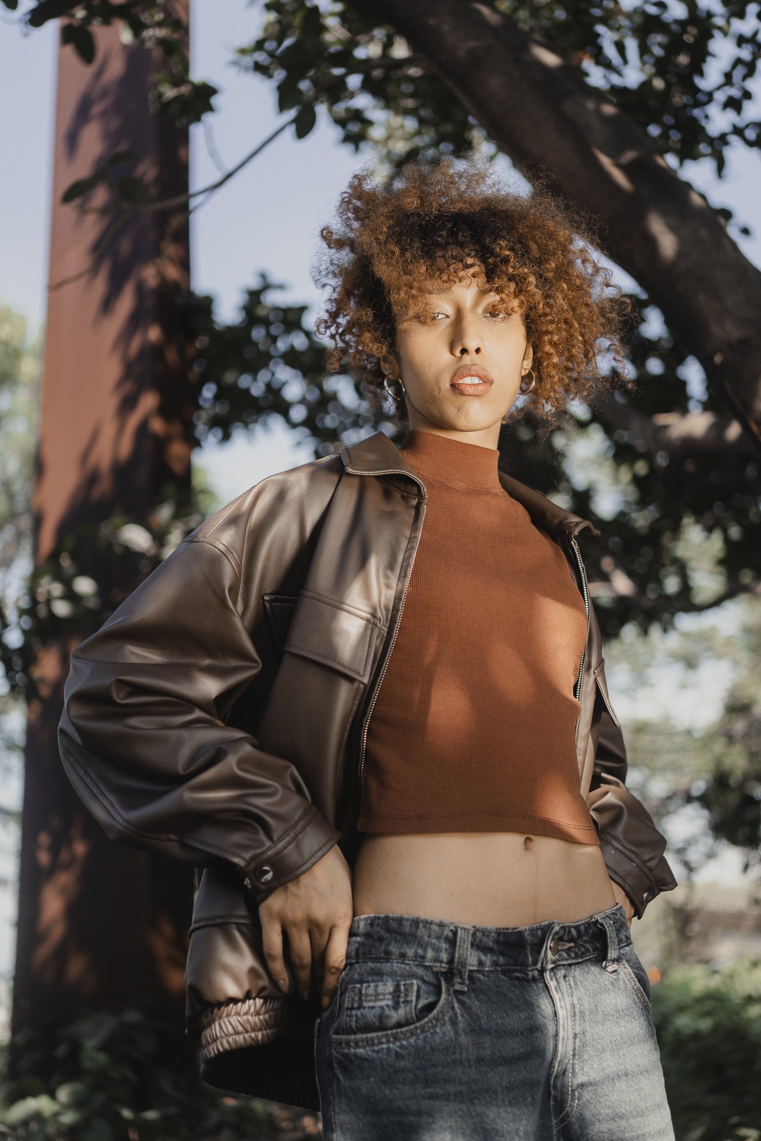 Faux Leather Oversized Jacket  - Matte Brown - Unisex