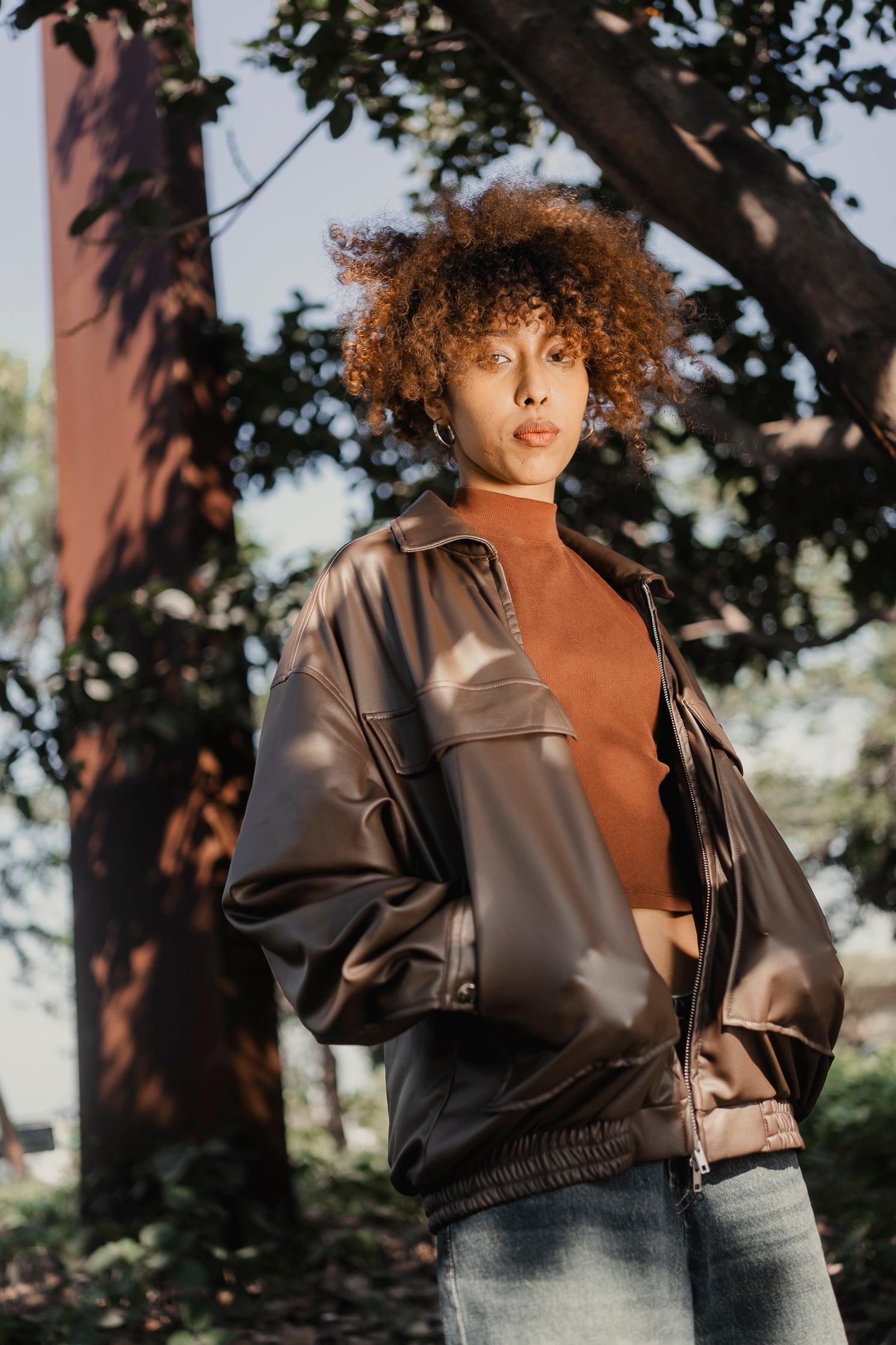 Faux Leather Oversized Jacket  - Matte Brown - Unisex