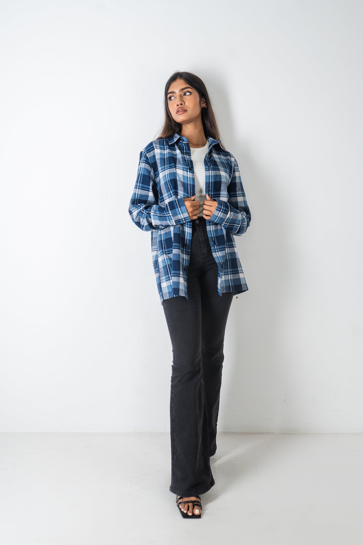 Flannel Shirt - Unisex - White & Blue