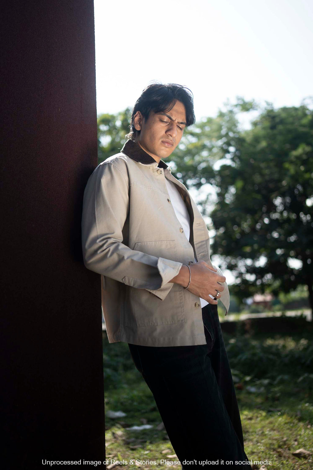 Chore Utility Jacket for Men - Beige Body with Dark Brown Contrast Collar