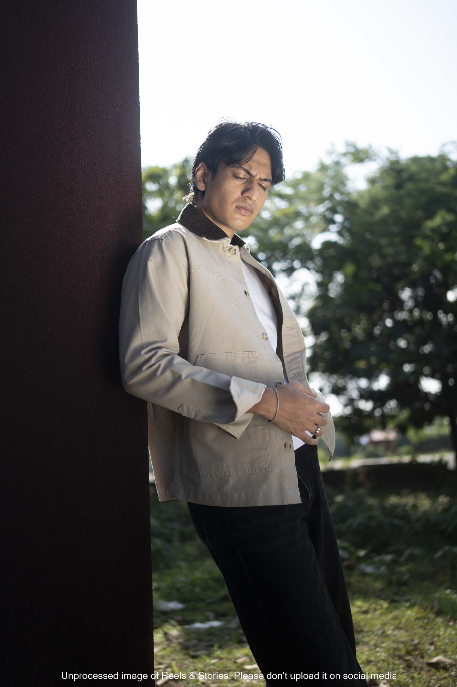 Chore Utility Jacket for Men - Beige Body with Dark Brown Contrast Collar