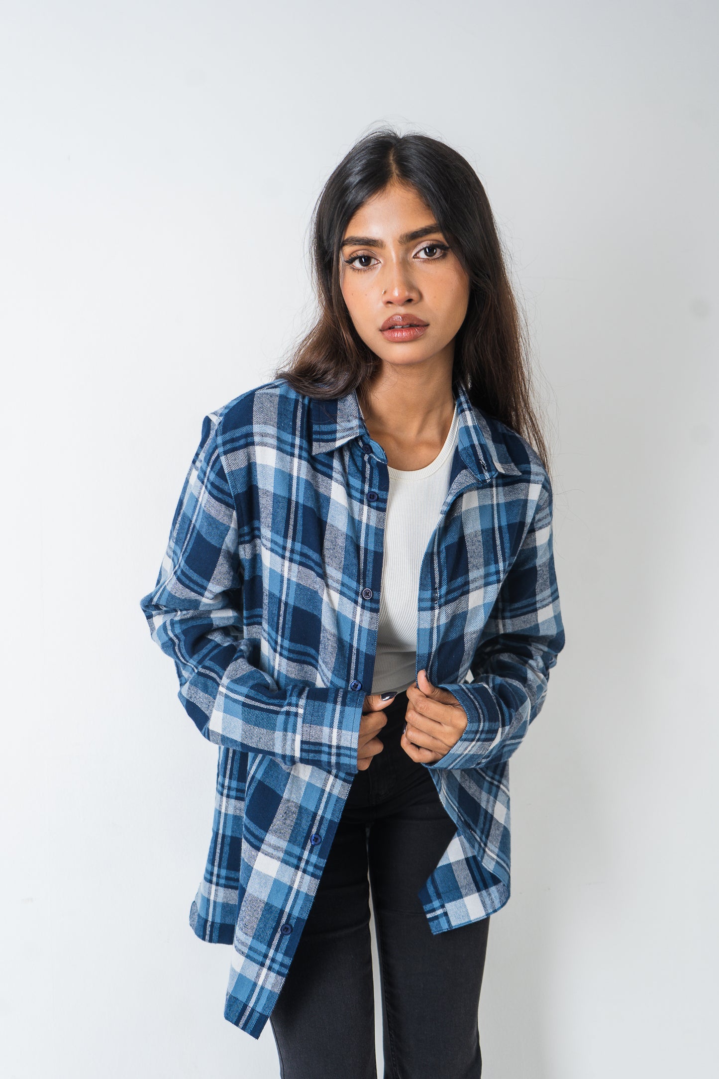 Flannel Shirt - Unisex - White & Blue