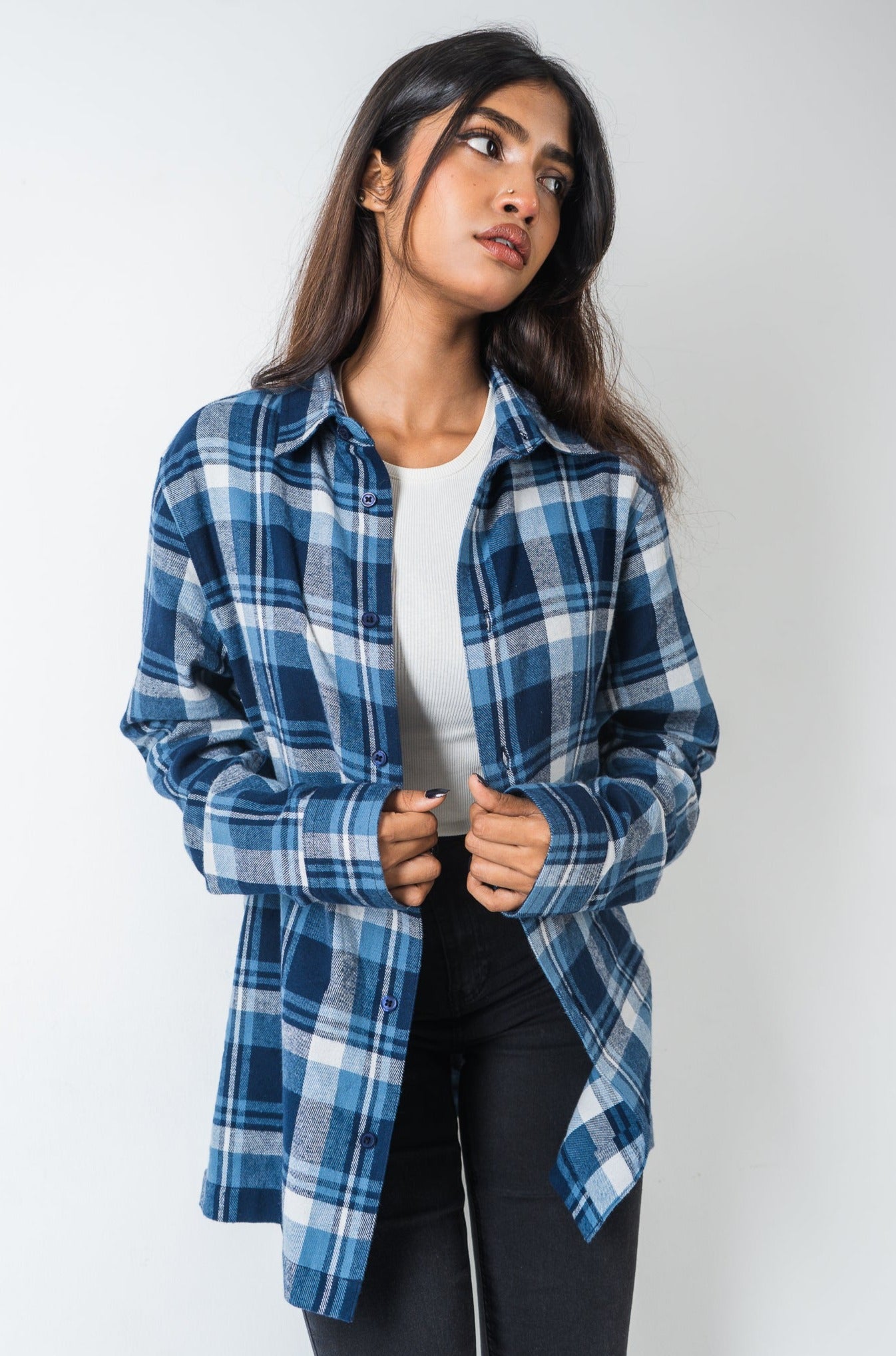 Flannel Shirt - Unisex - White & Blue