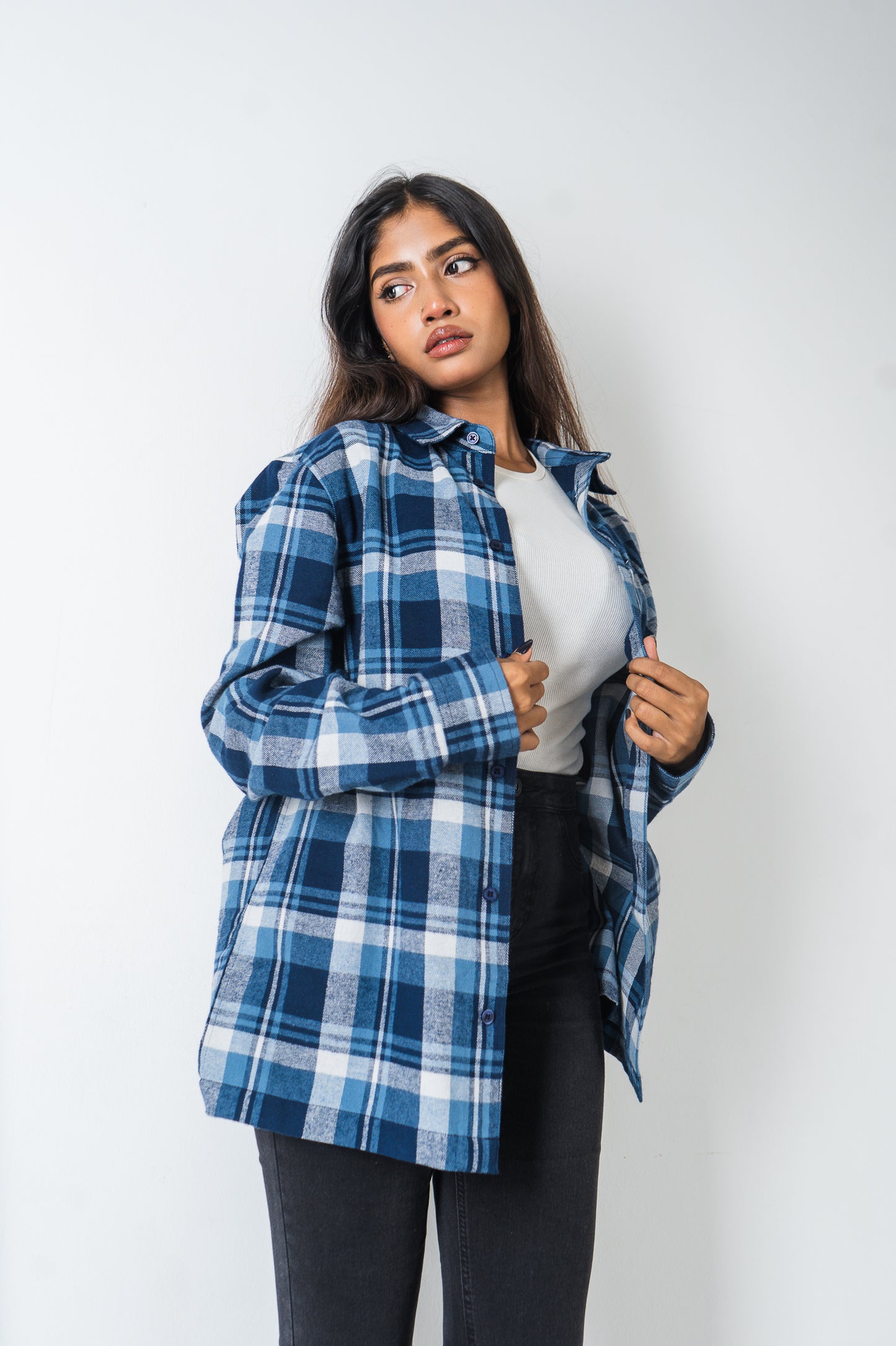 Flannel Shirt - Unisex - White & Blue