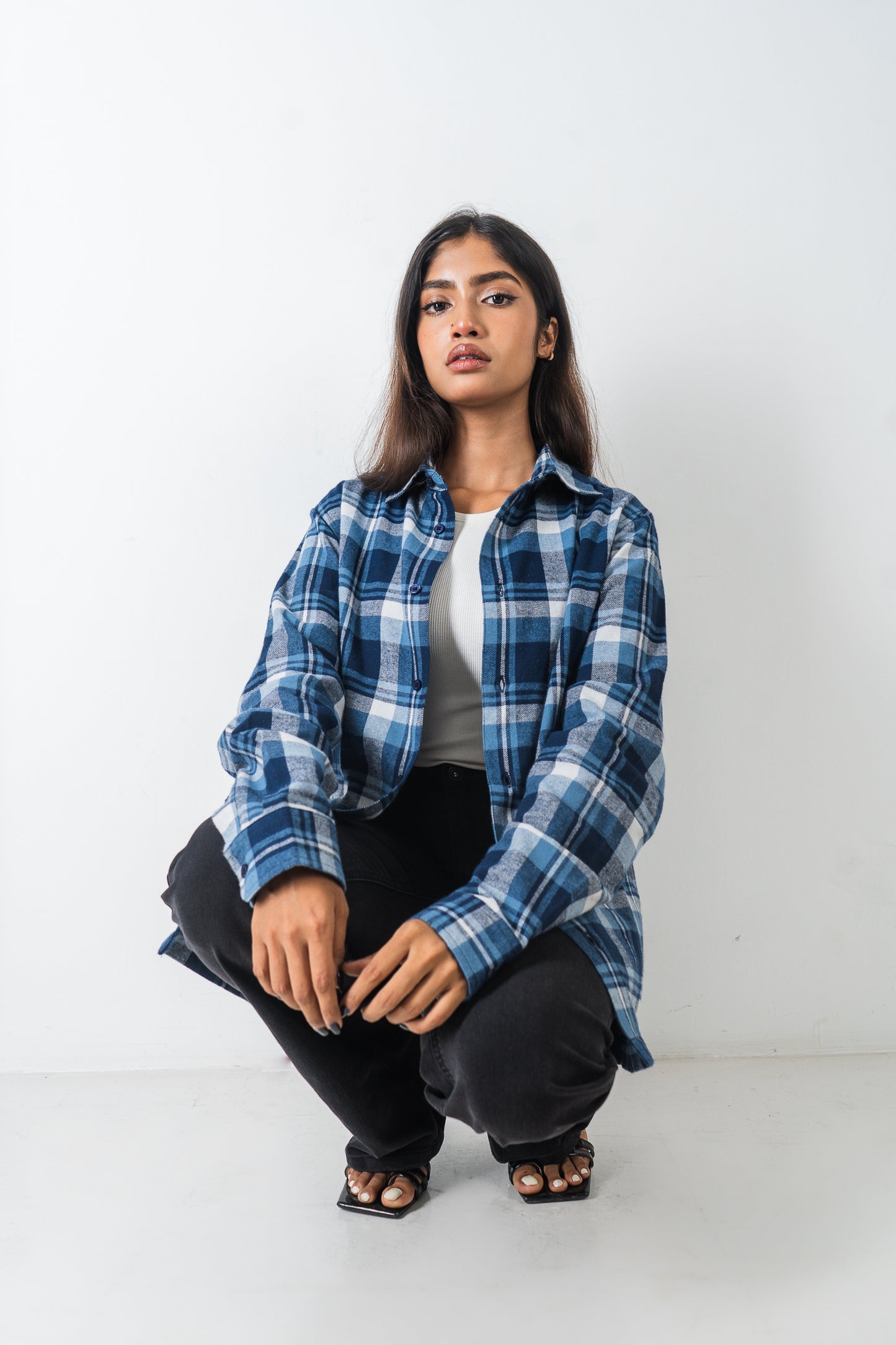 Flannel Shirt - Unisex - White & Blue