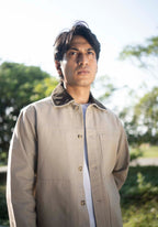 Lightweight Chore Utility Shirt - Beige Body with Dark Brown Contrast Collar