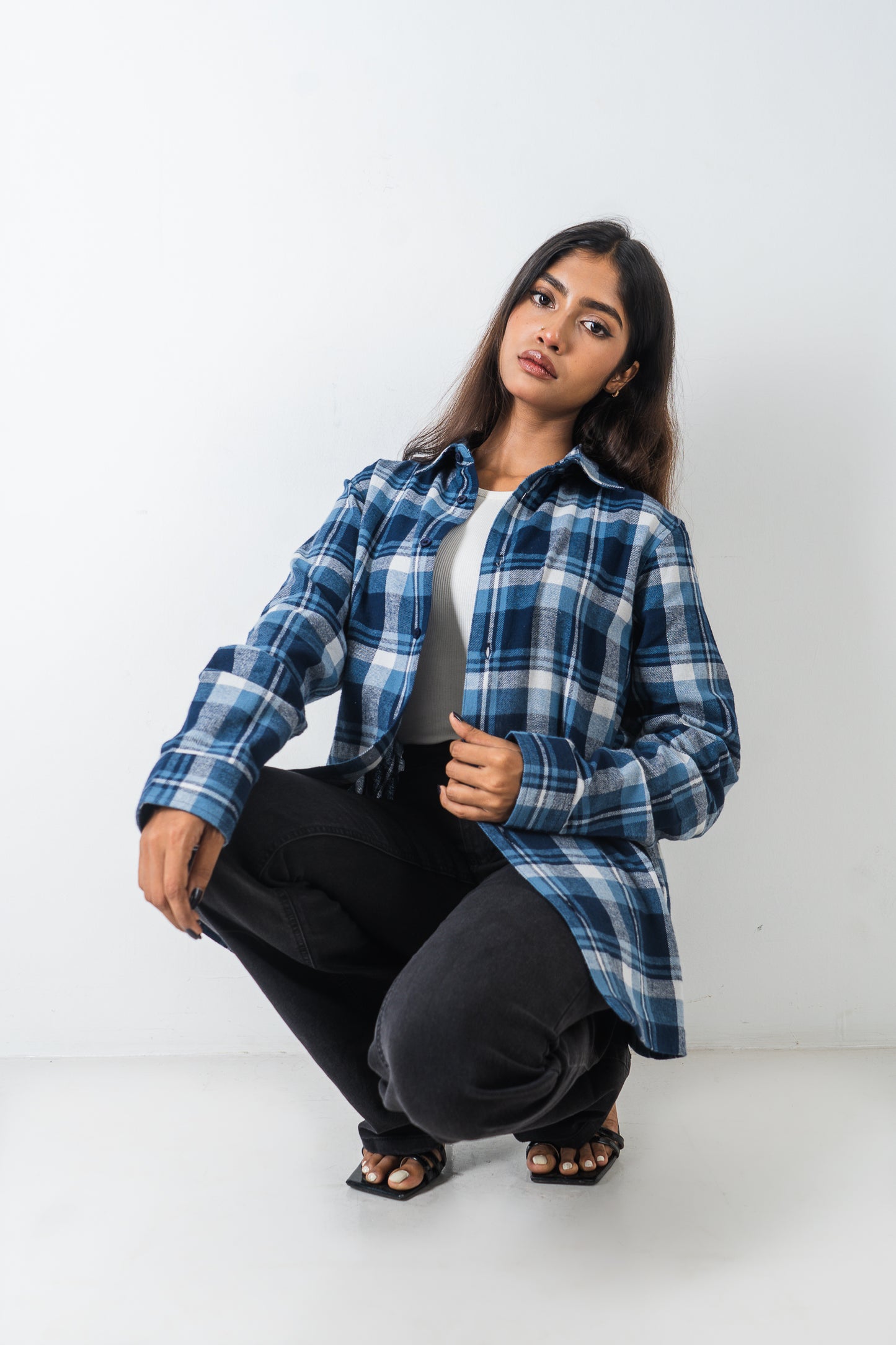 Flannel Shirt - Unisex - White & Blue