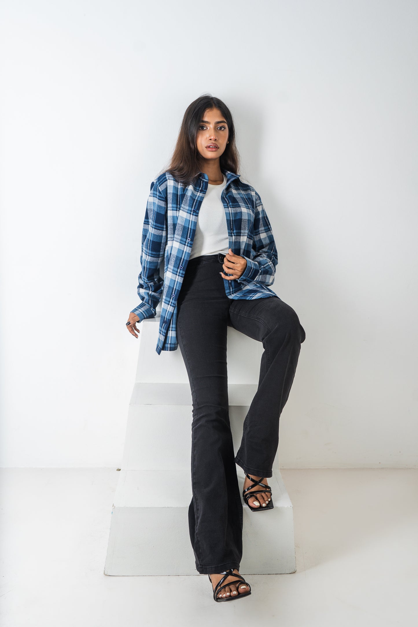 Flannel Shirt - Unisex - White & Blue