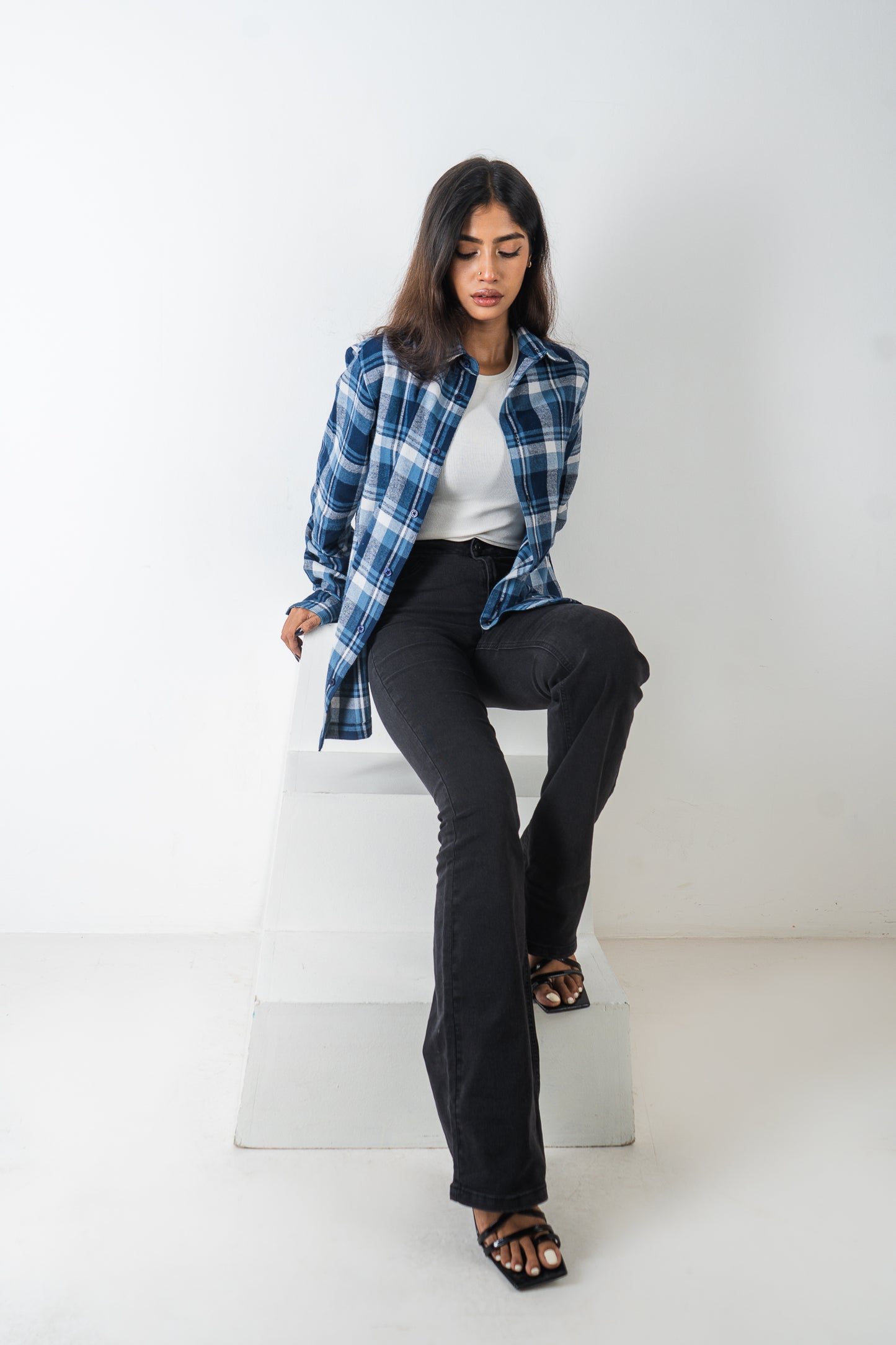 Flannel Shirt - Unisex - White & Blue