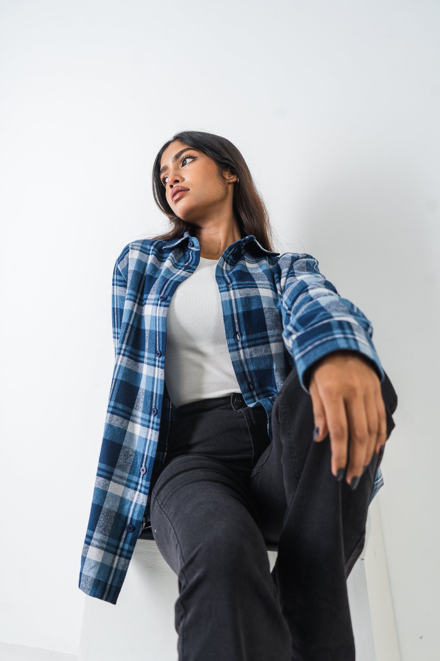 Flannel Shirt - Unisex - White & Blue