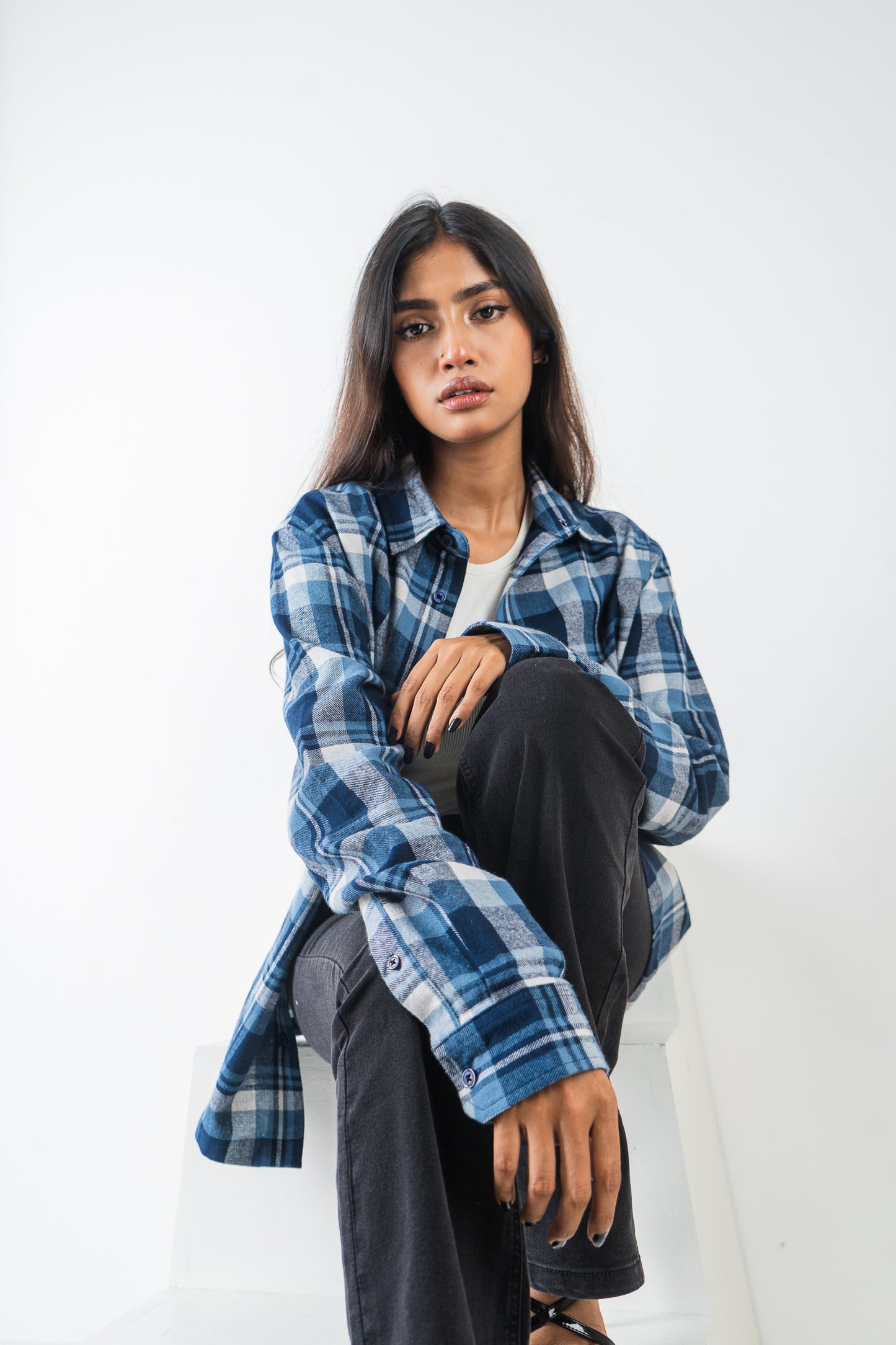 Flannel Shirt - Unisex - White & Blue