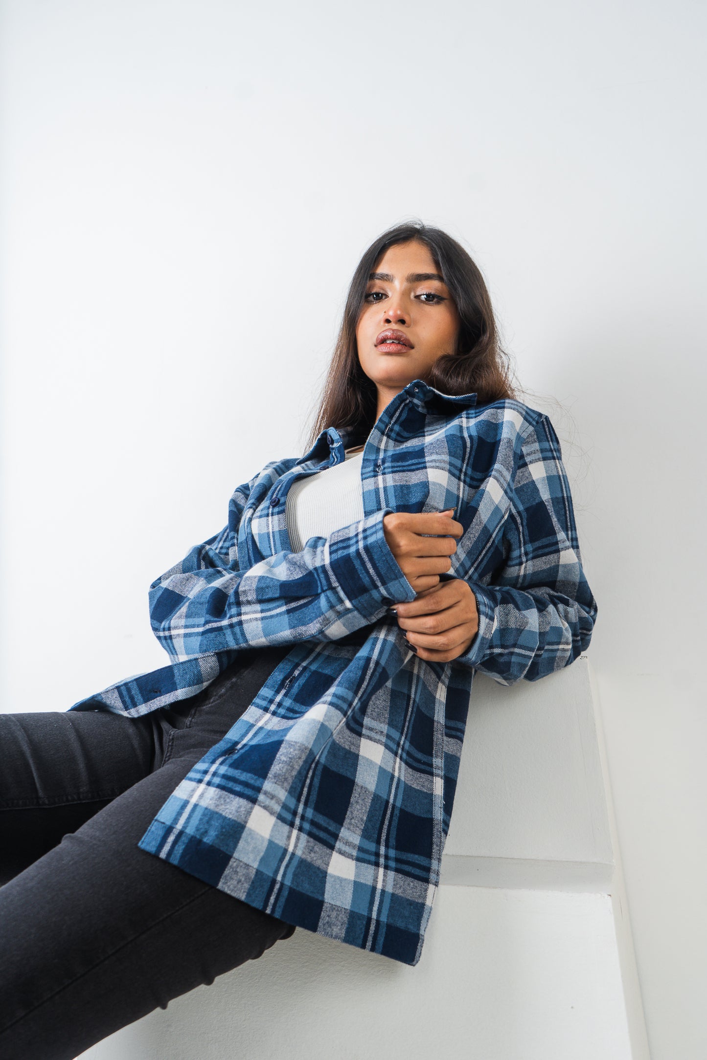 Flannel Shirt - Unisex - White & Blue