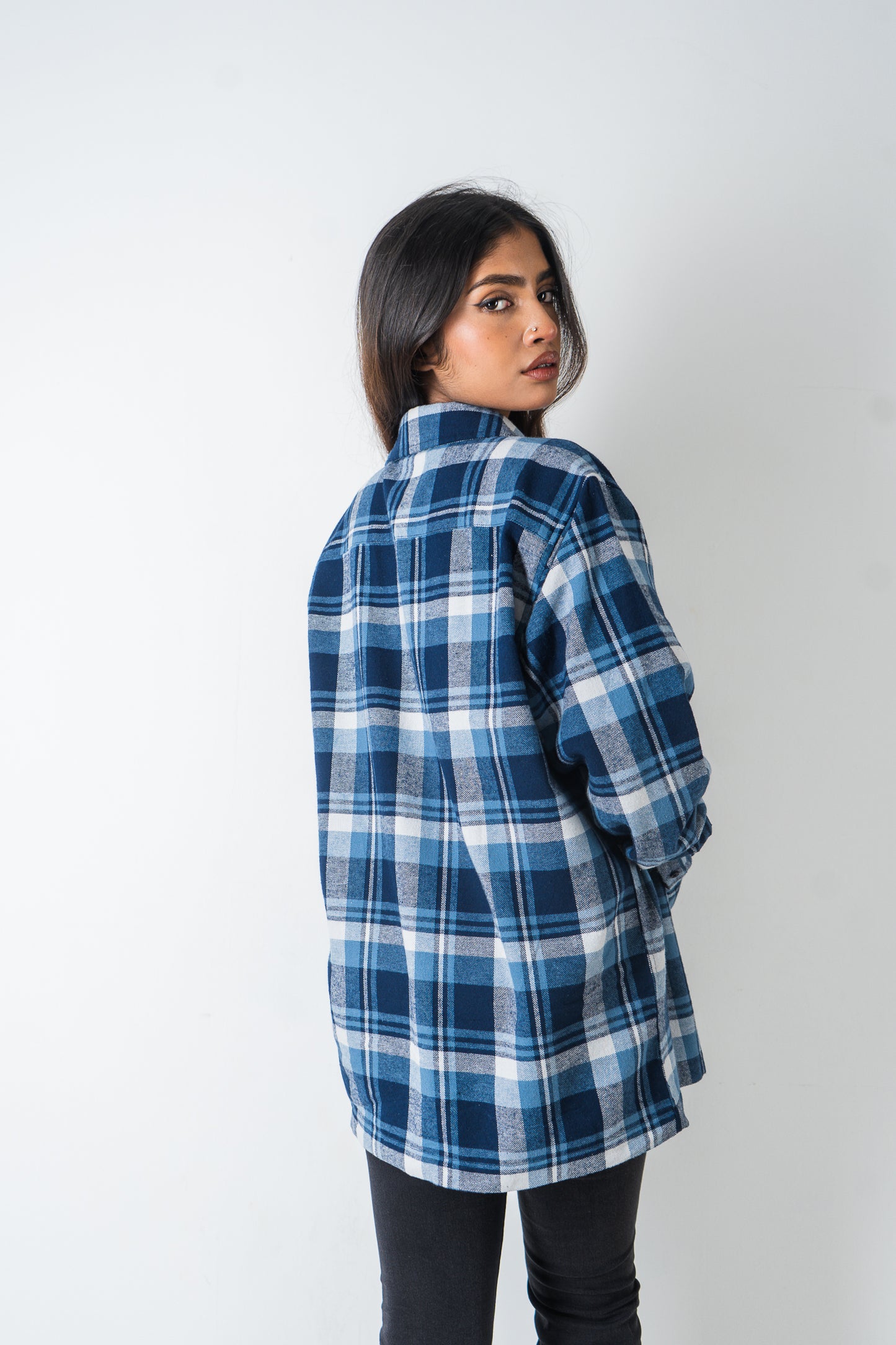 Flannel Shirt - Unisex - White & Blue