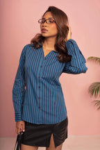 Fitted Shirt For Women - Y2K Blue Stripe