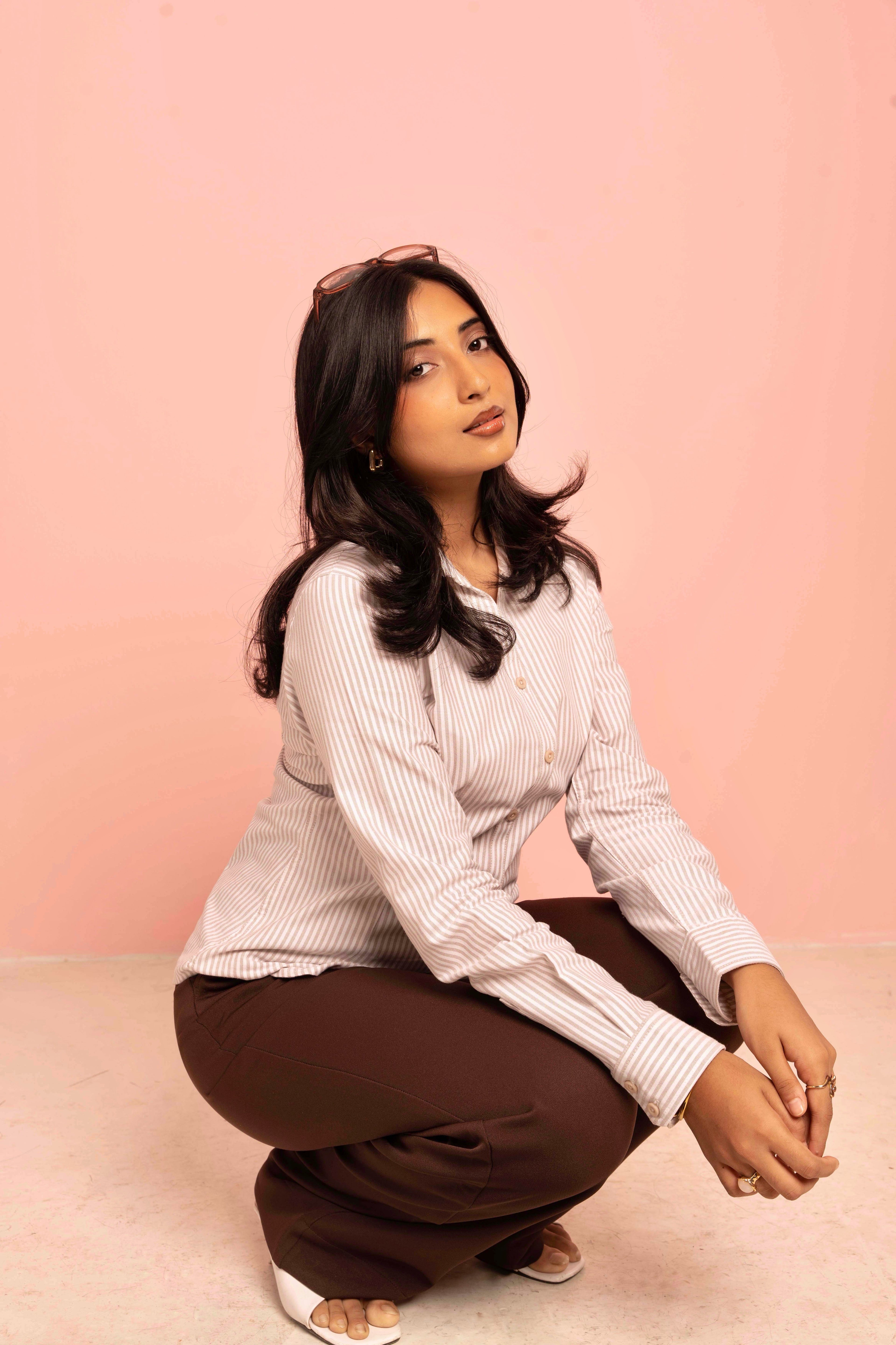 Fitted Shirt For Women -  Ivory and White Stripe
