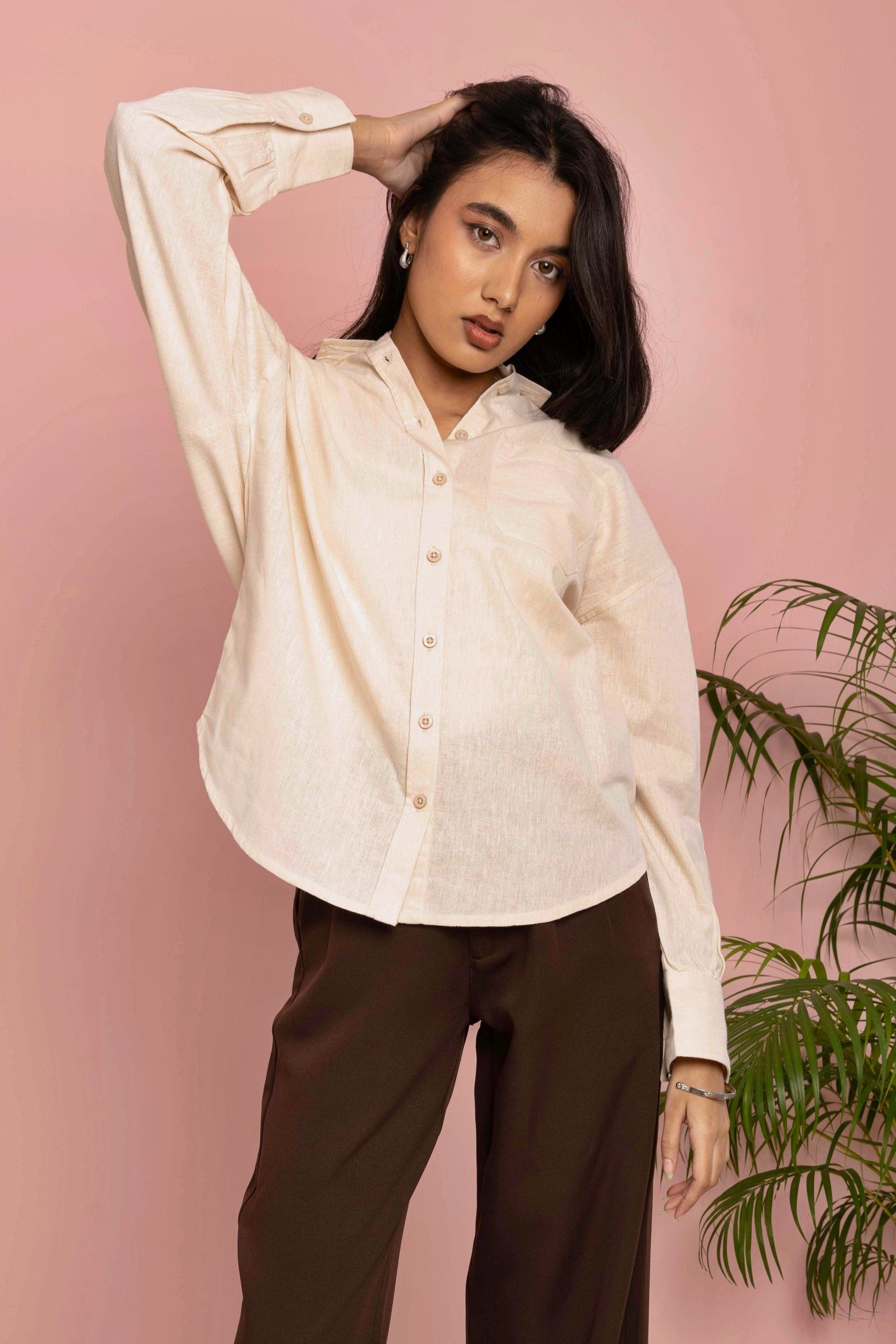 Oversized Shirt for Women - Vanilla