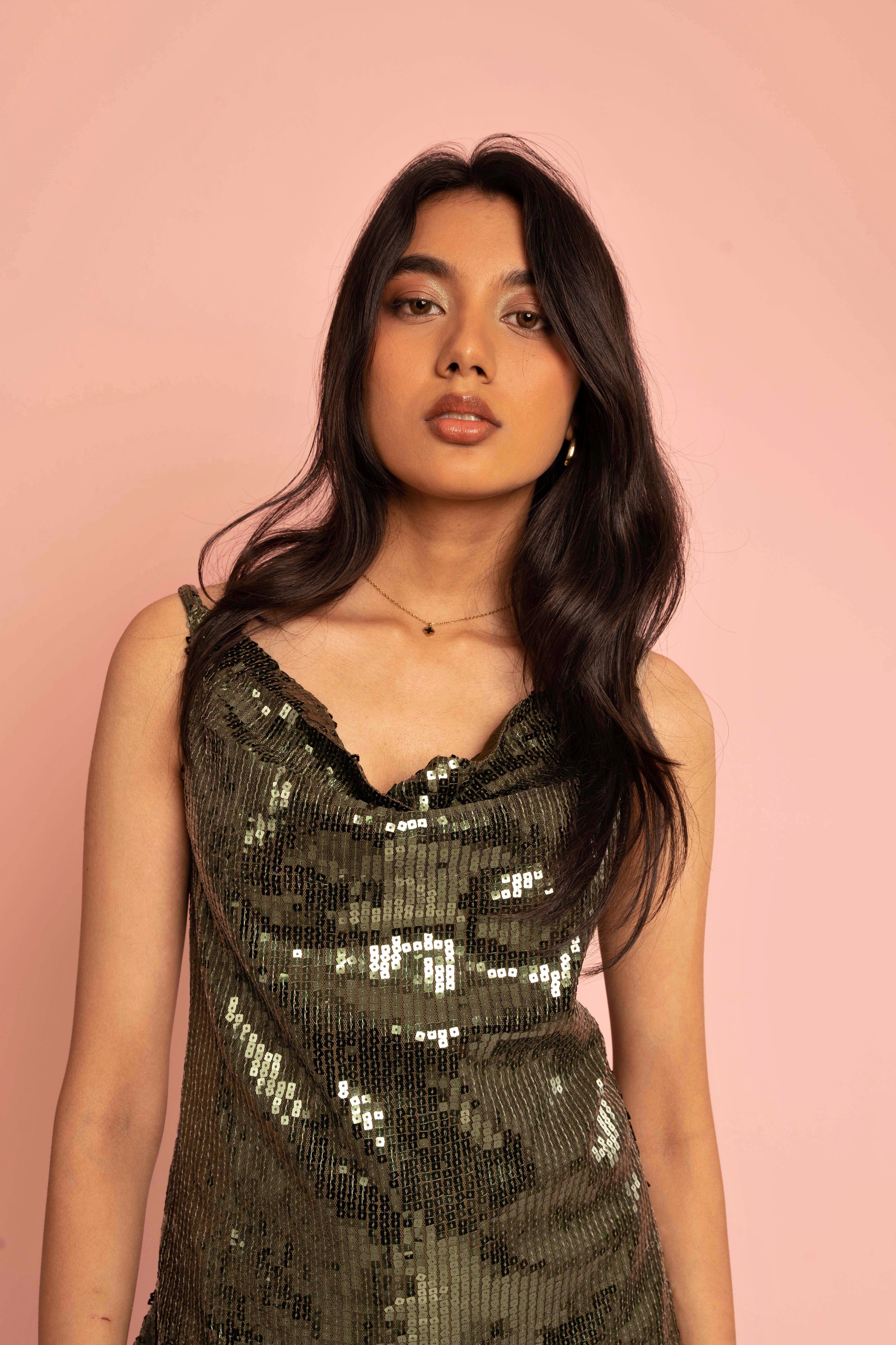Thin strap Cowl Neck Top- Mermaid Green