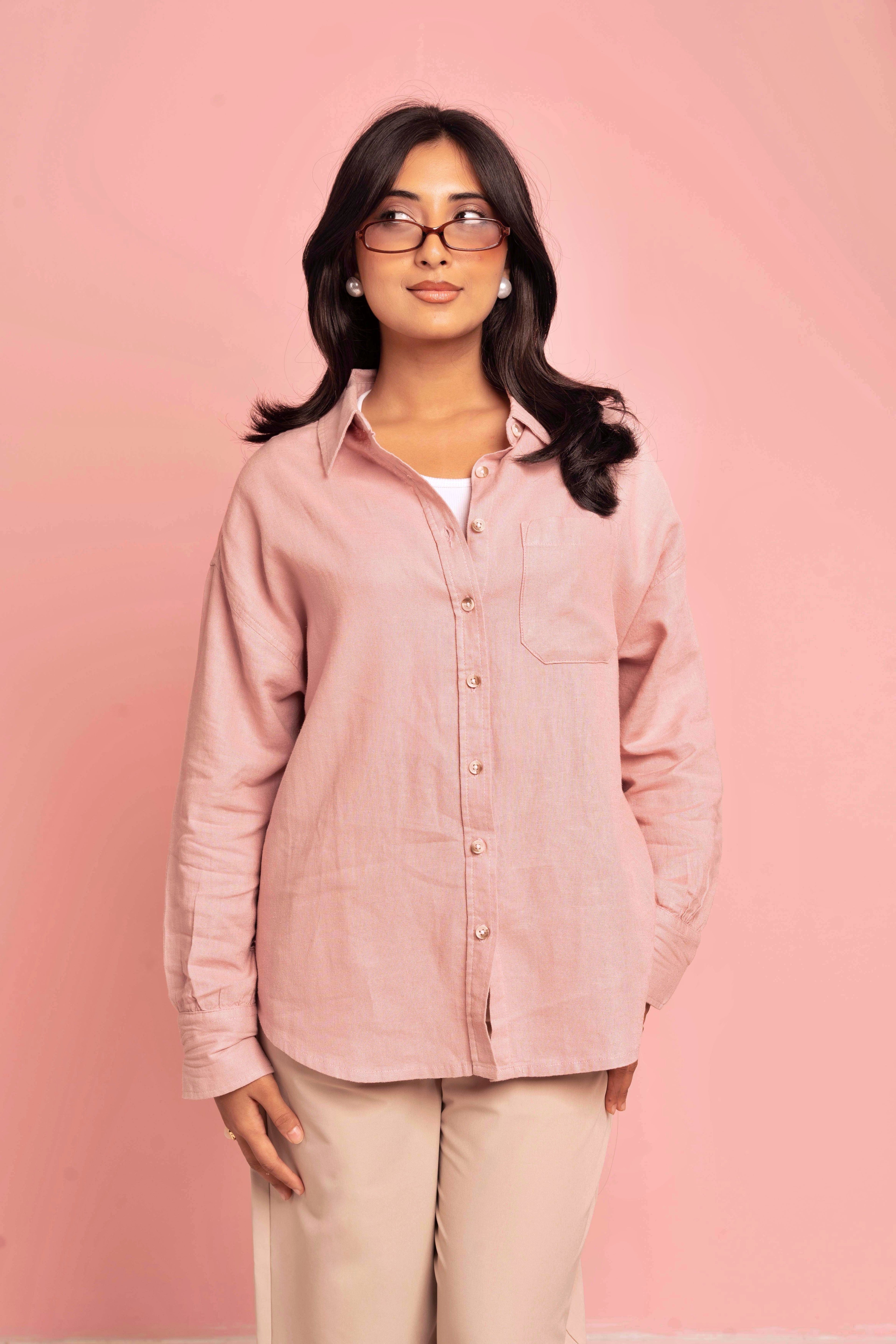 Oversized Shirt for Women - Blush Pink