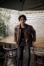 Faux Leather Jacket - Vintage Brown - For Men