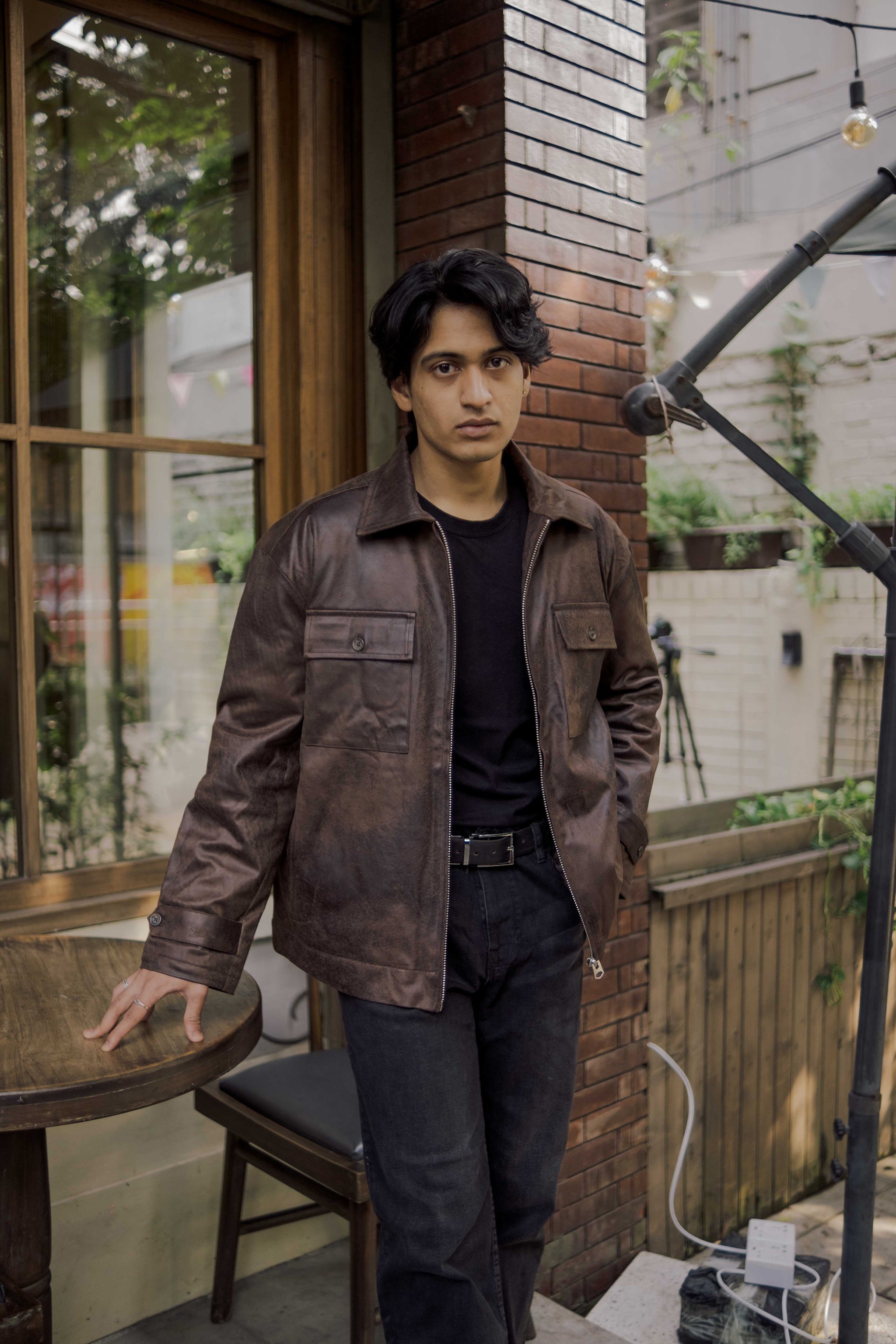 Faux Leather Jacket - Vintage Brown - For Men