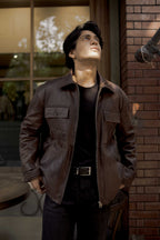 Faux Leather Jacket - Vintage Brown - For Men