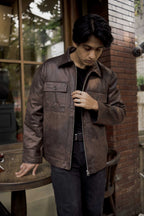 Faux Leather Jacket - Vintage Brown - For Men