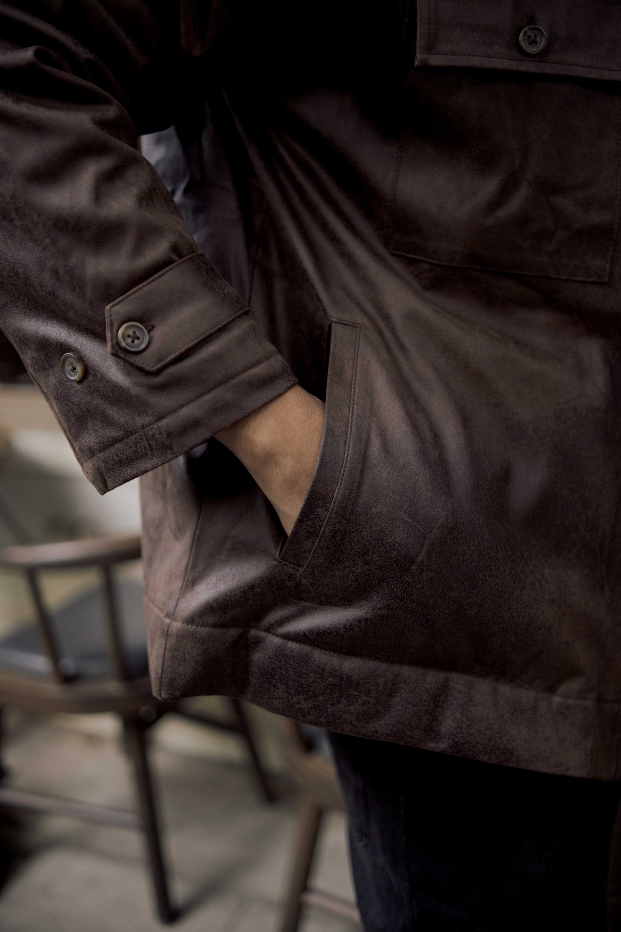 Faux Leather Jacket - Vintage Brown - For Men