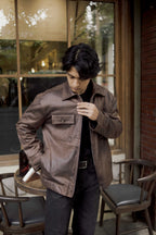 Faux Leather Jacket - Vintage Brown - For Men