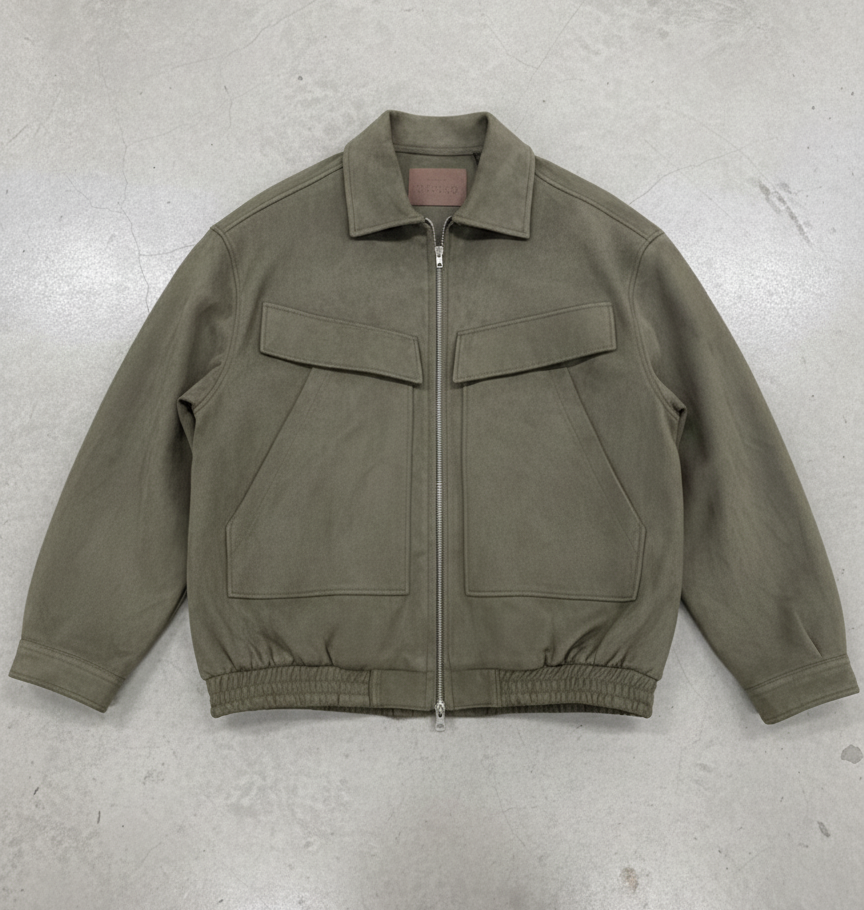 Suede Leather Oversized Jacket for Men - Olive Green