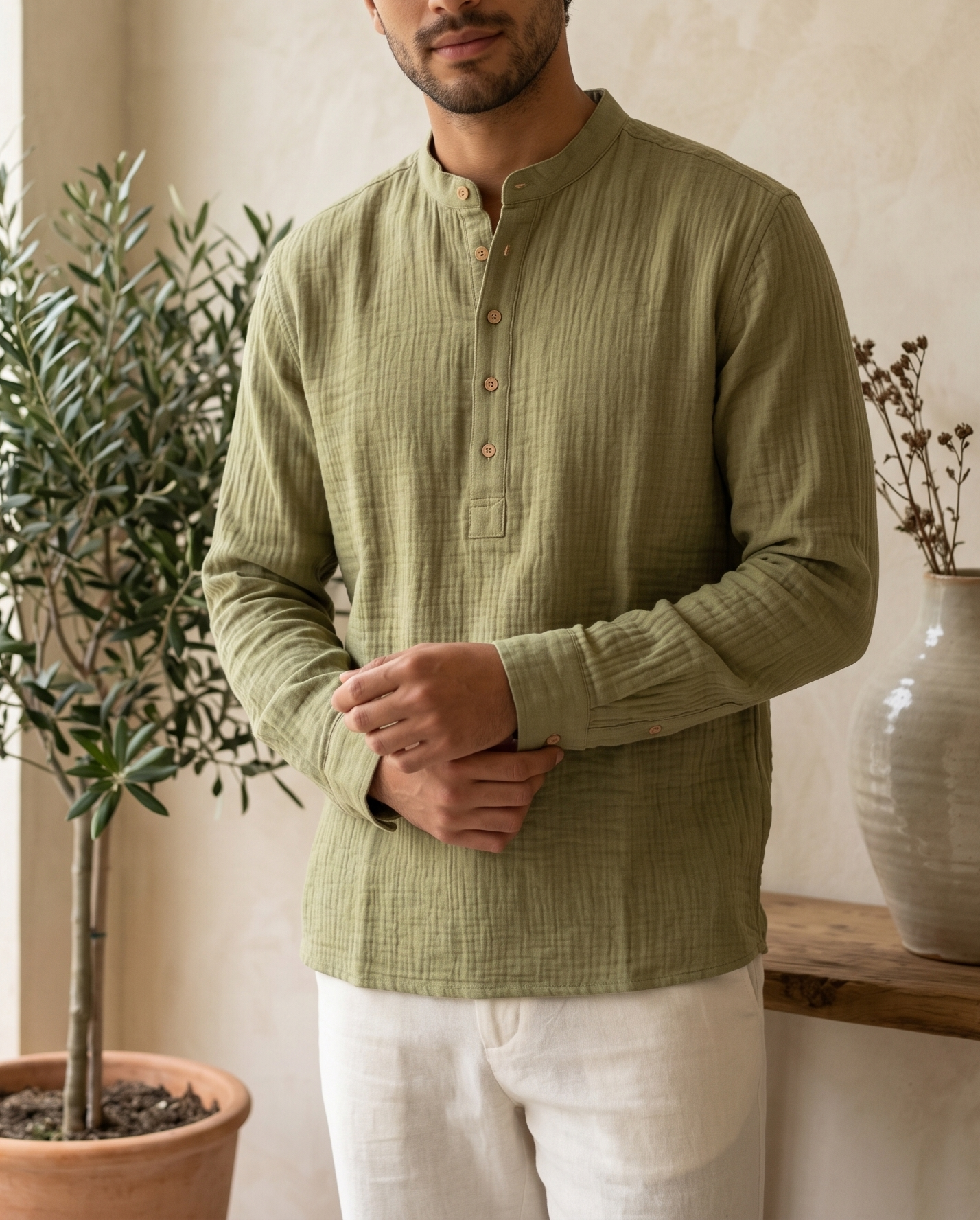 Waffle Henley Katua - Green