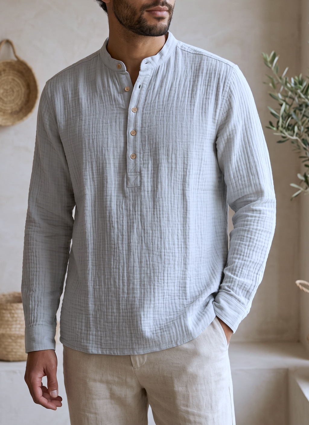 Waffle Henley Katua - Sky Blue
