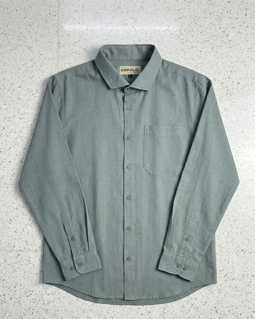 The European Collar - Linen Effect - Long Sleeve Shirt - Light Olive - Unisex