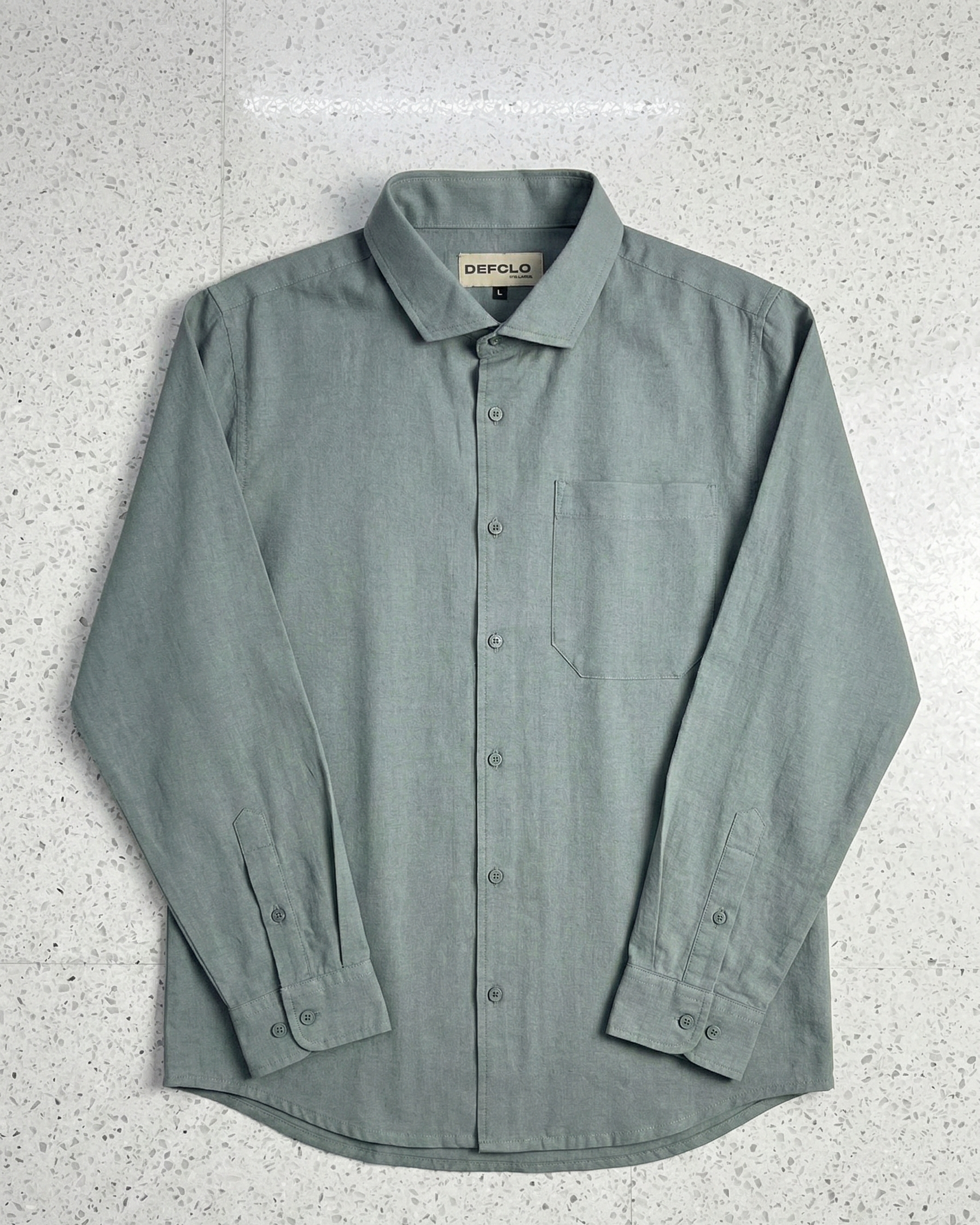 The European Collar - Linen Effect - Long Sleeve Shirt - Light Olive - Unisex