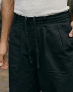 Straight Leg Pleated Linen effect Pants For Men - Black